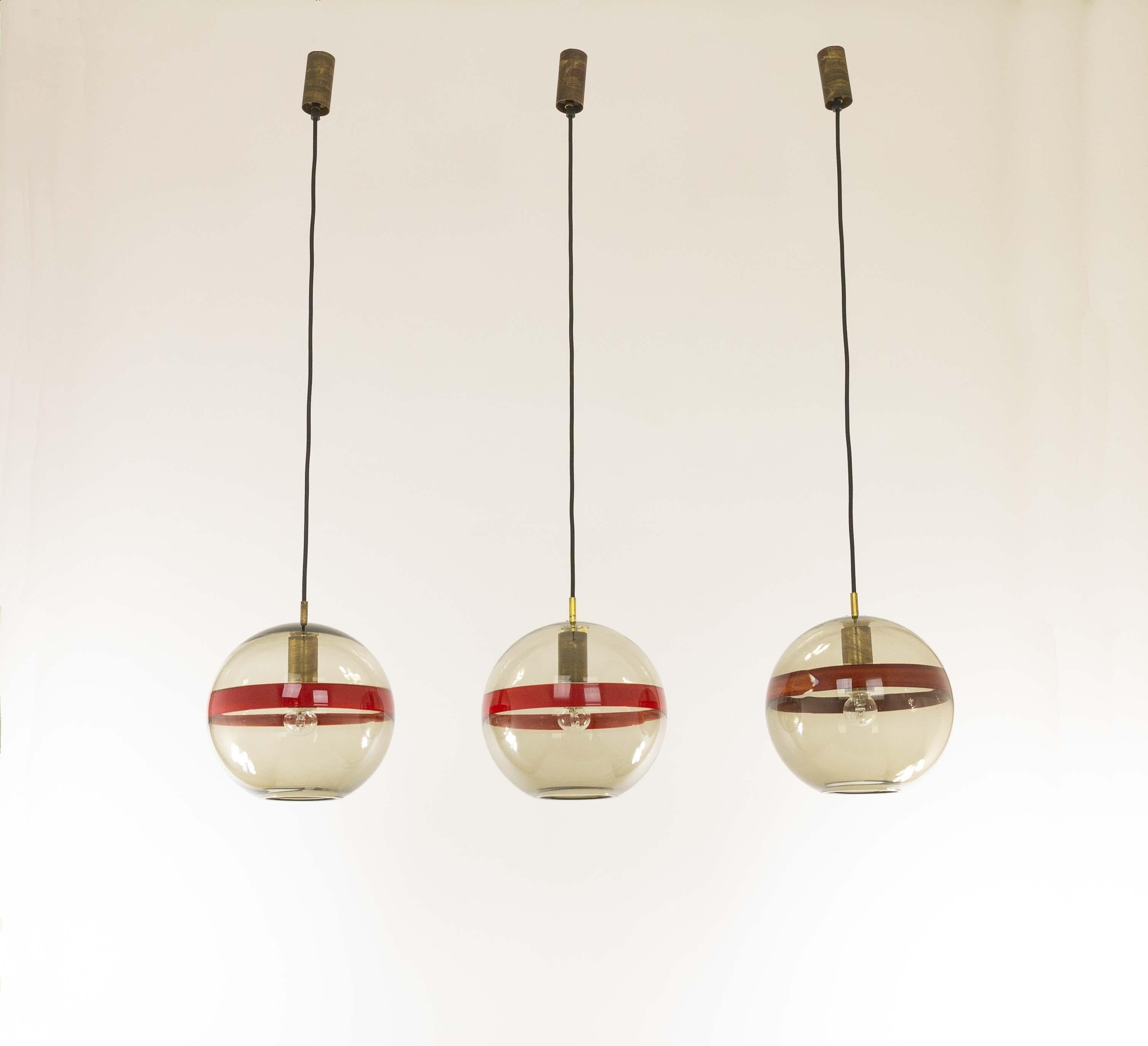 Brass Set of 3 Murano Glass Pendants by Ludovico Diaz de Santillana for Venini, 1960s