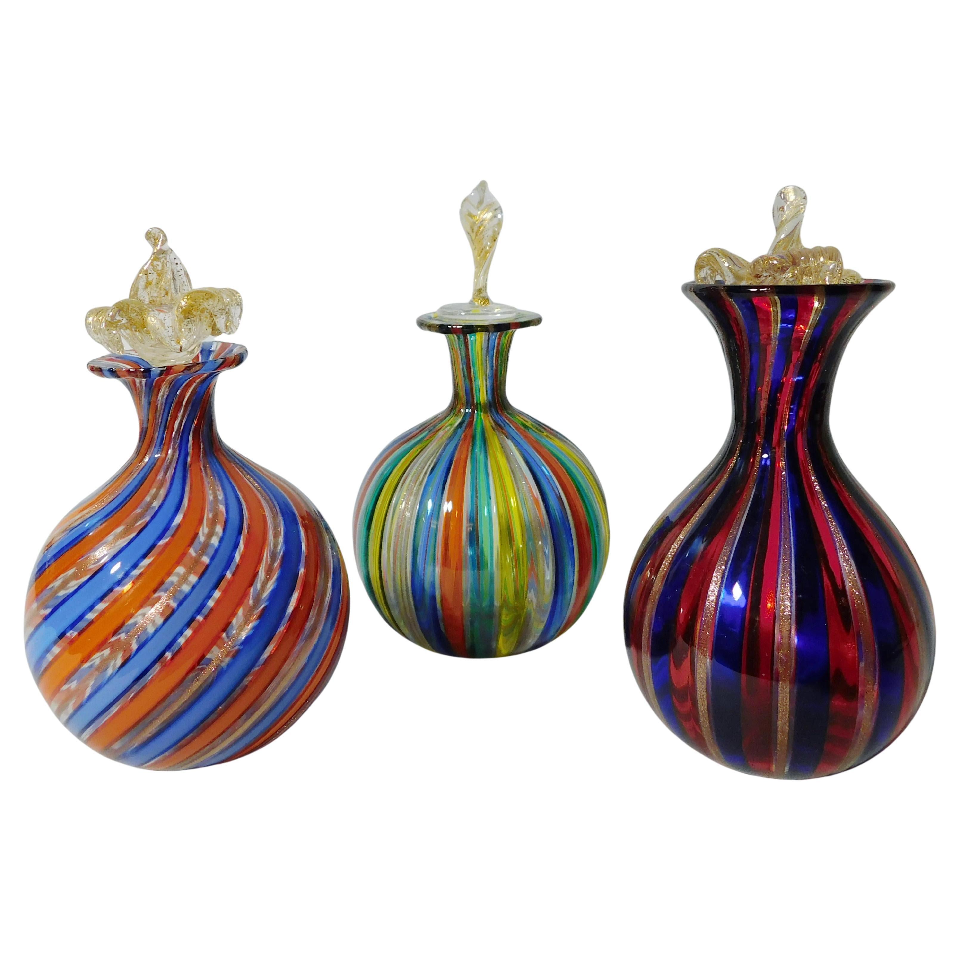 Set di 3 bottiglie di profumo in vetro di Murano
