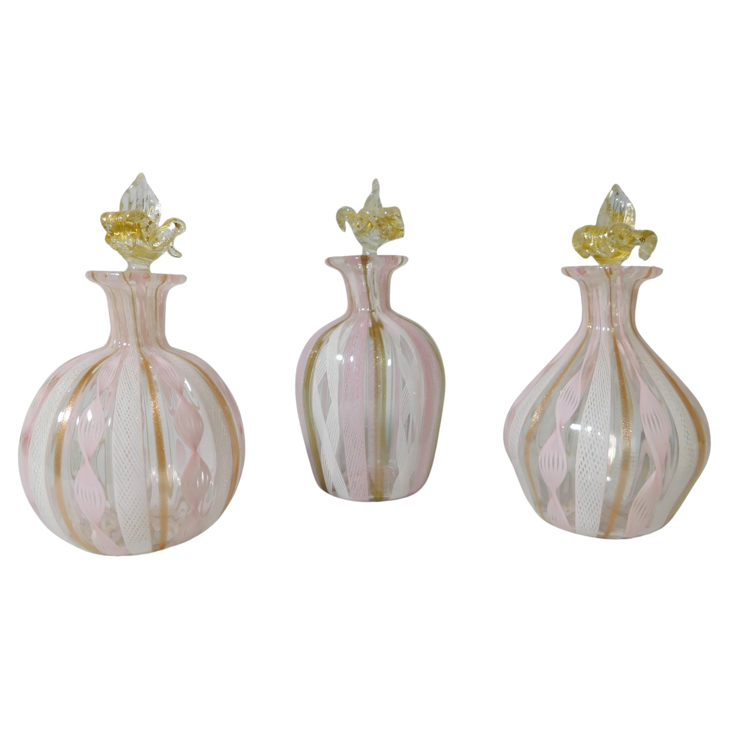 Set di 3 bottiglie di profumo in vetro di Murano