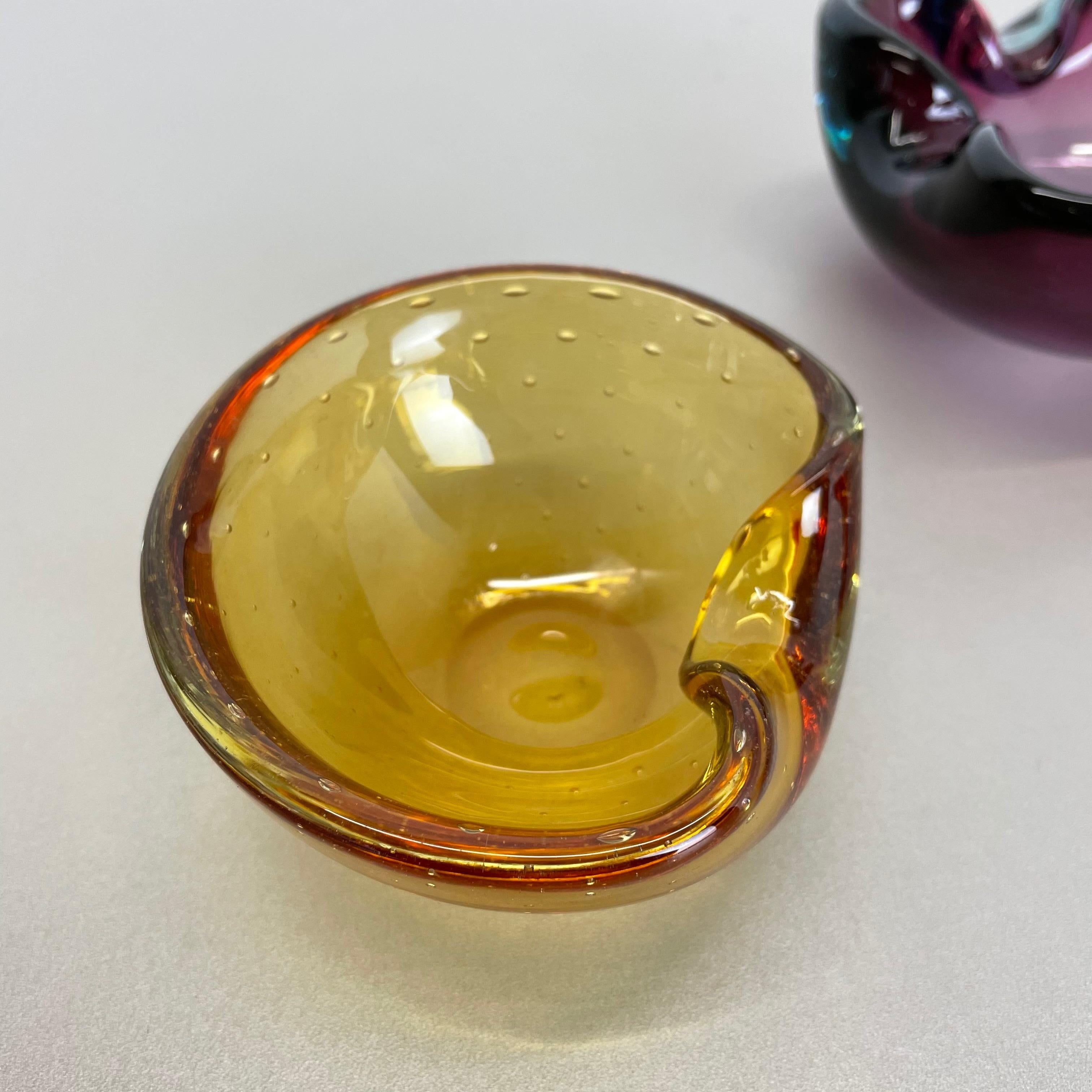 20th Century Set of 3 Murano Glass Sommerso Bowl Shells Ashtray Element, Italy, 1970s For Sale