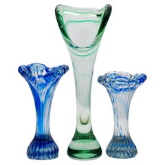 Juego de 3 jarrones de cristal de Murano, Italia, 1970