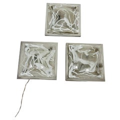 Set of 3 Murano Glass Wall Lamps Attributed To Toni Zuccheri For Mazzega, 1960s