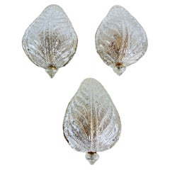 Set of 3 Murano Glass Wall Lamps By Venini 1980s