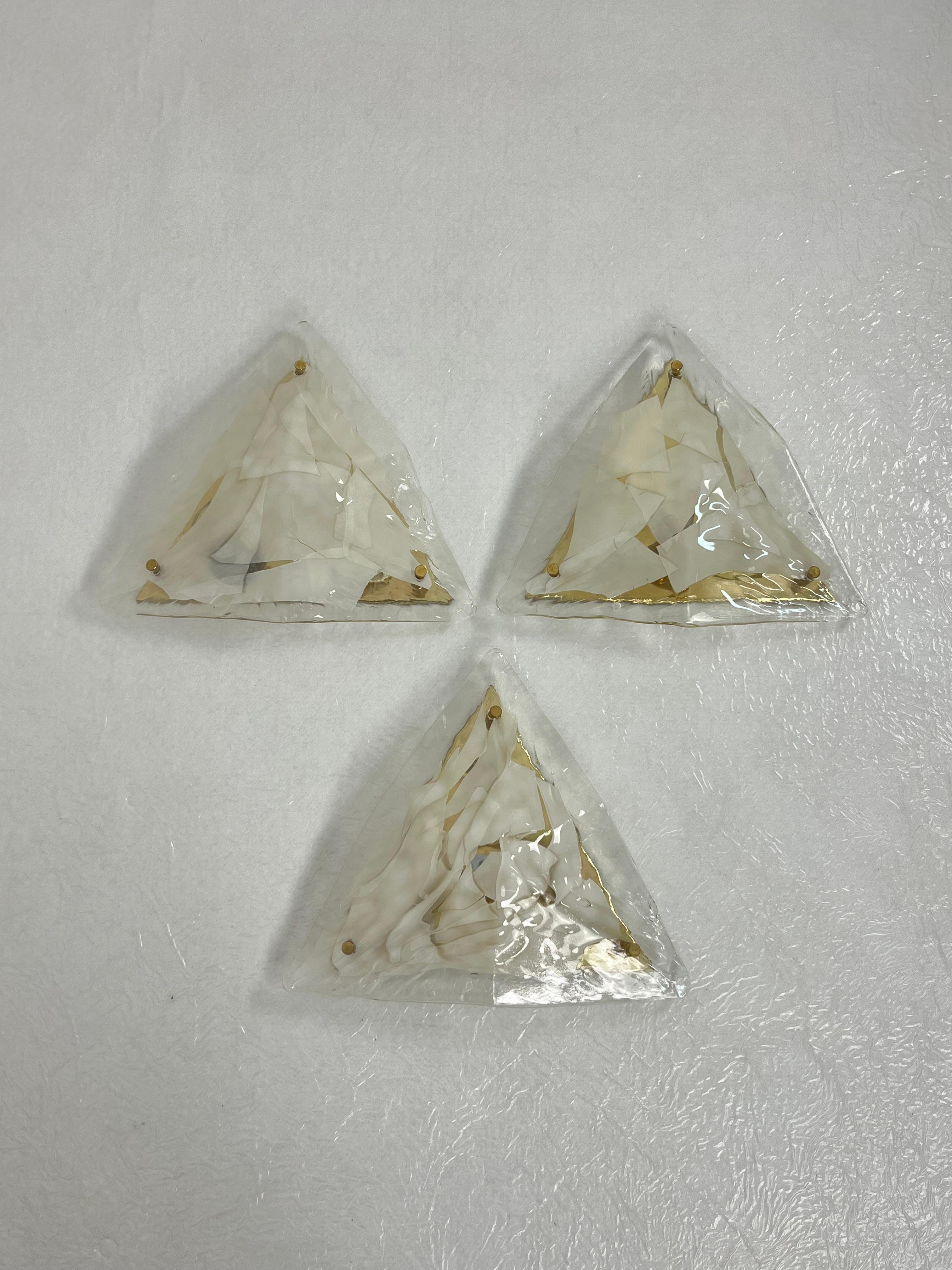 Italian Set of 3 Murano Glass Wall Lamps 