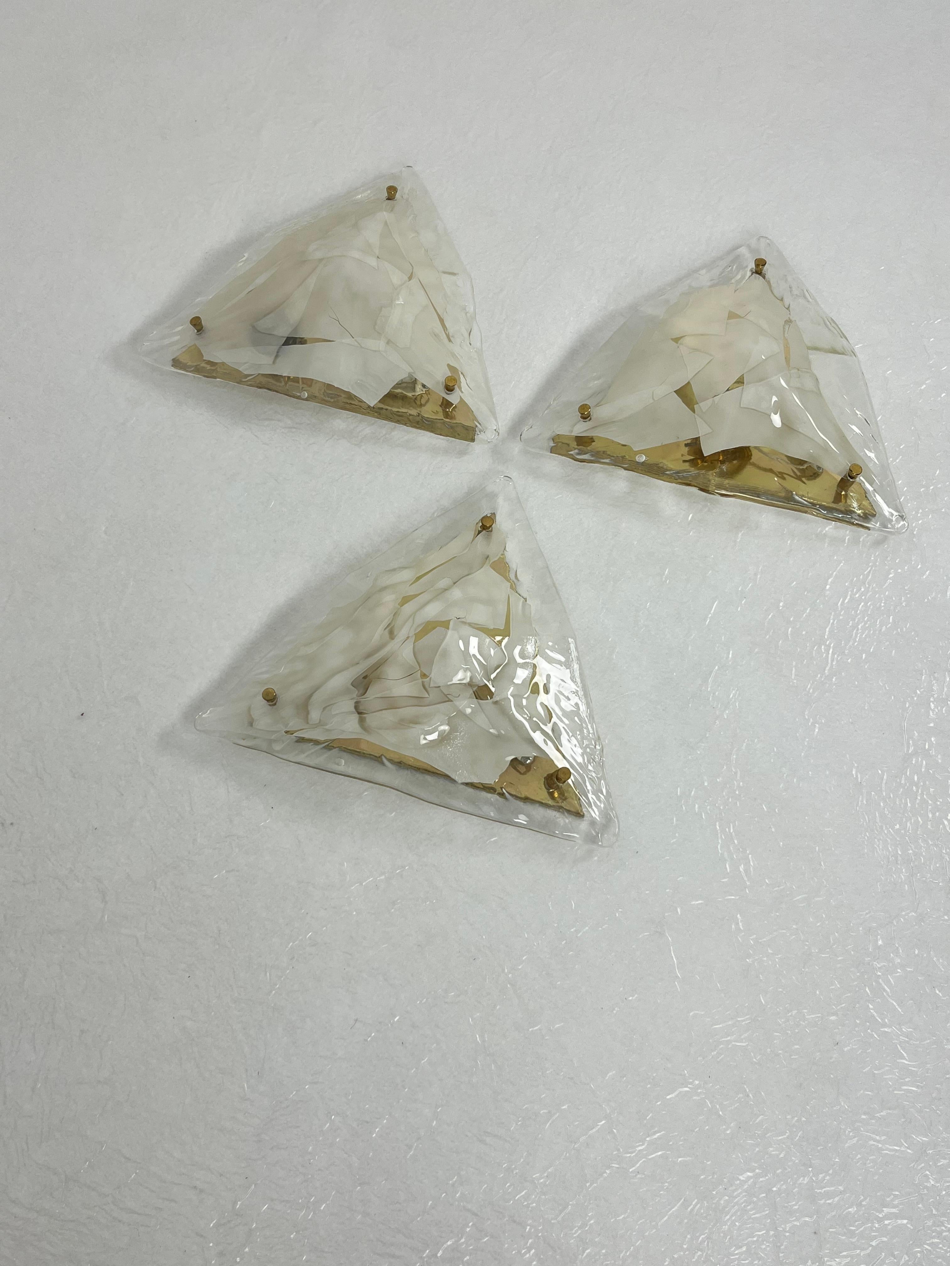 Late 20th Century Set of 3 Murano Glass Wall Lamps 