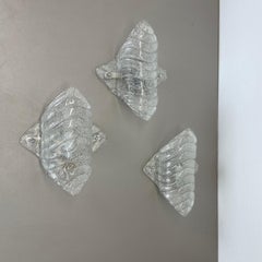 Set of 3 Murano Ice Glass Wall Light Sconces FISCHER Leuchten Germany, 1970