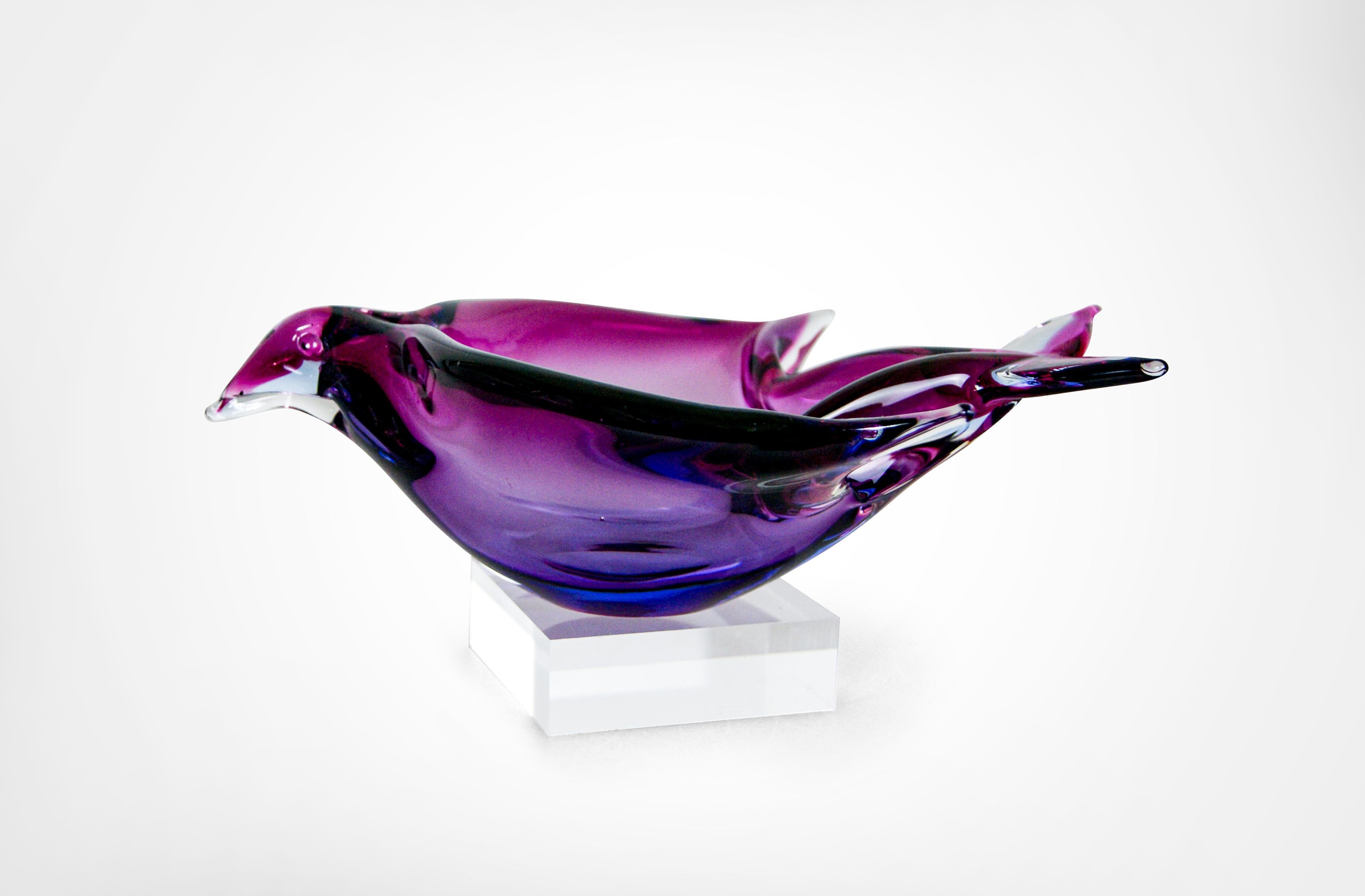 Set Of 3 Murano Sommerso Sculptural Glass Bird Bowls Flavio Poli Attr. 1960s In Good Condition For Sale In Torquay, GB