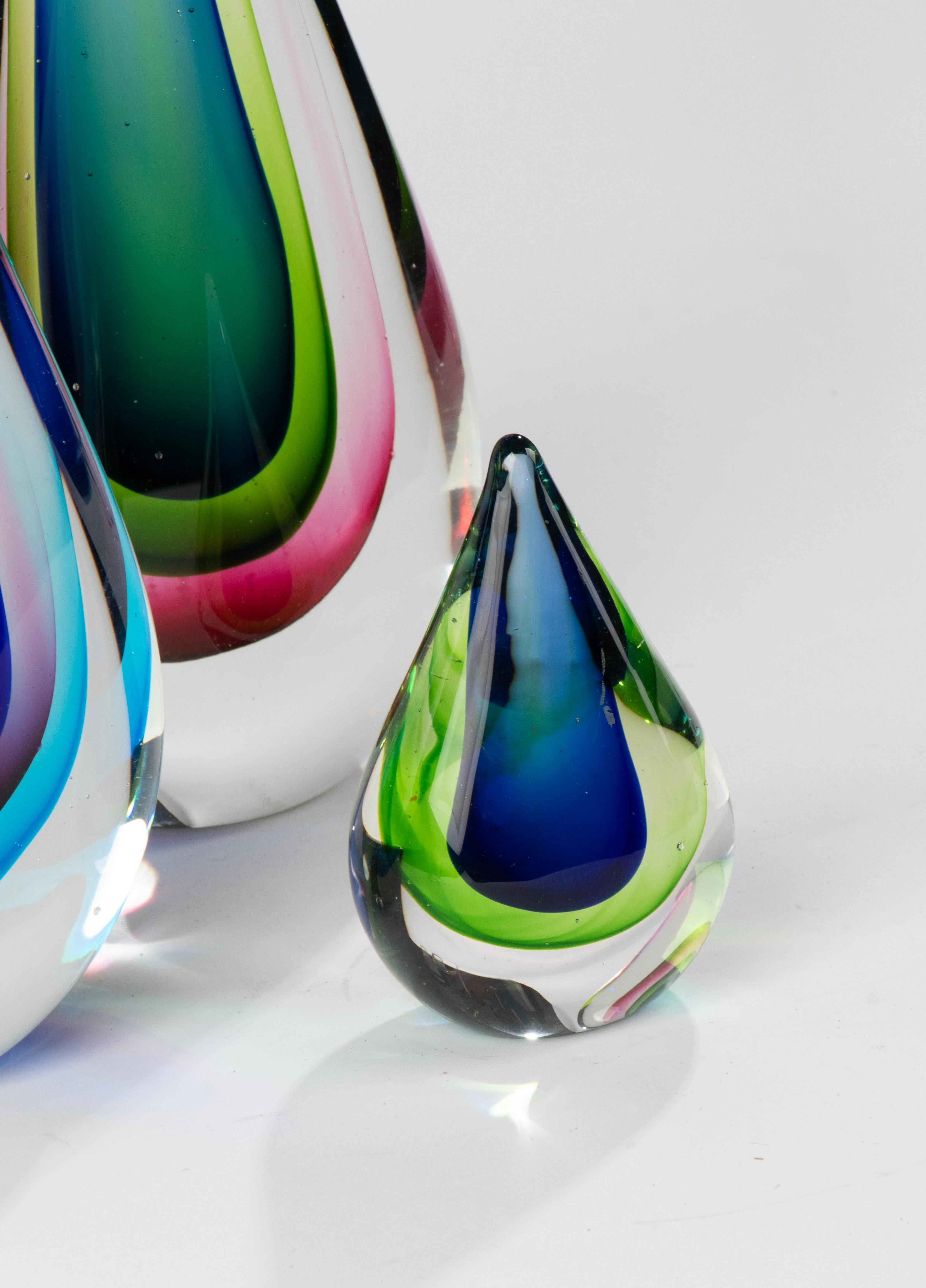 Set of 3 Murano Sommerso Teardrop Art Glass Sculptures - Flavio Poli  For Sale 3