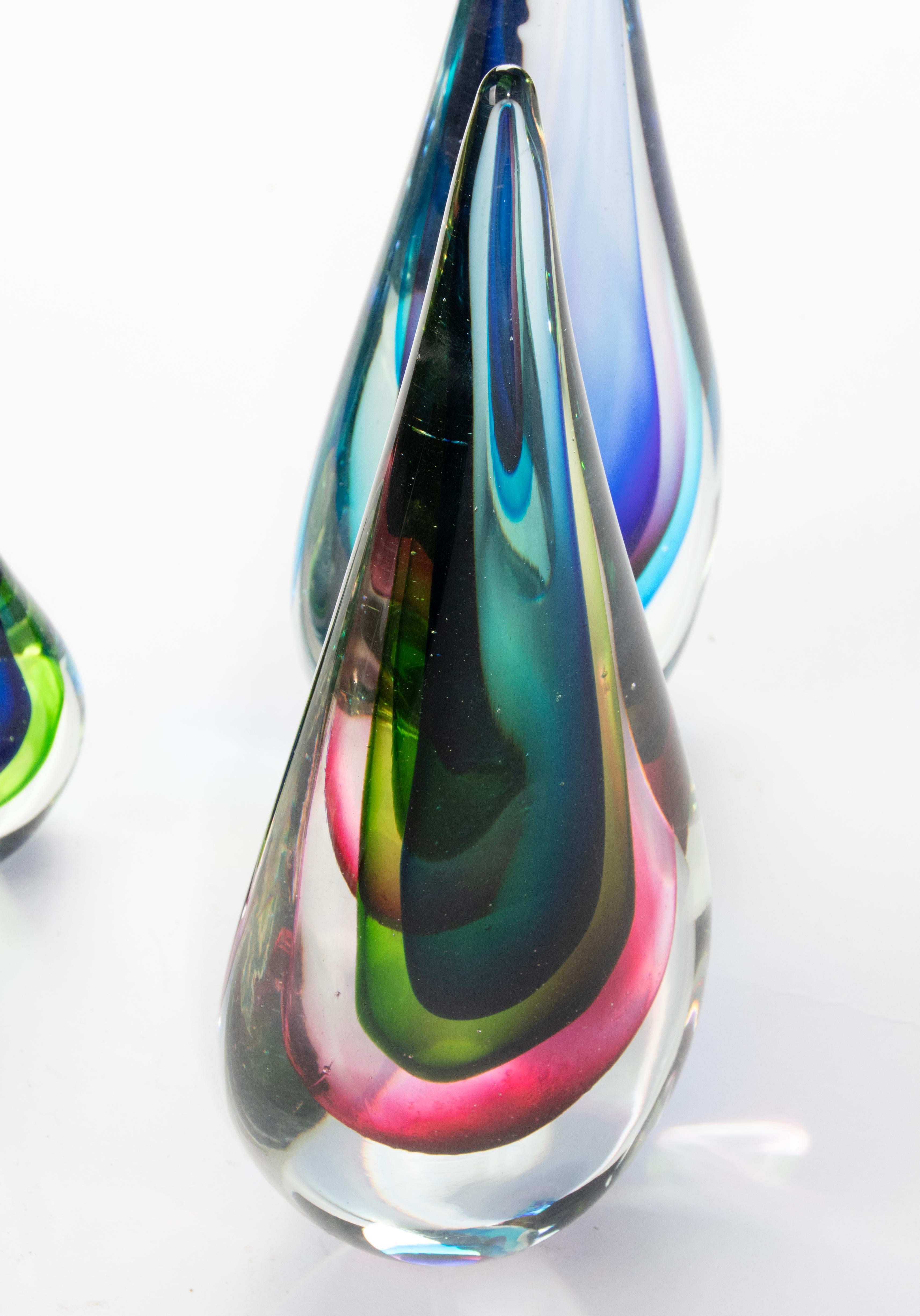 Set of 3 Murano Sommerso Teardrop Art Glass Sculptures - Flavio Poli  For Sale 6