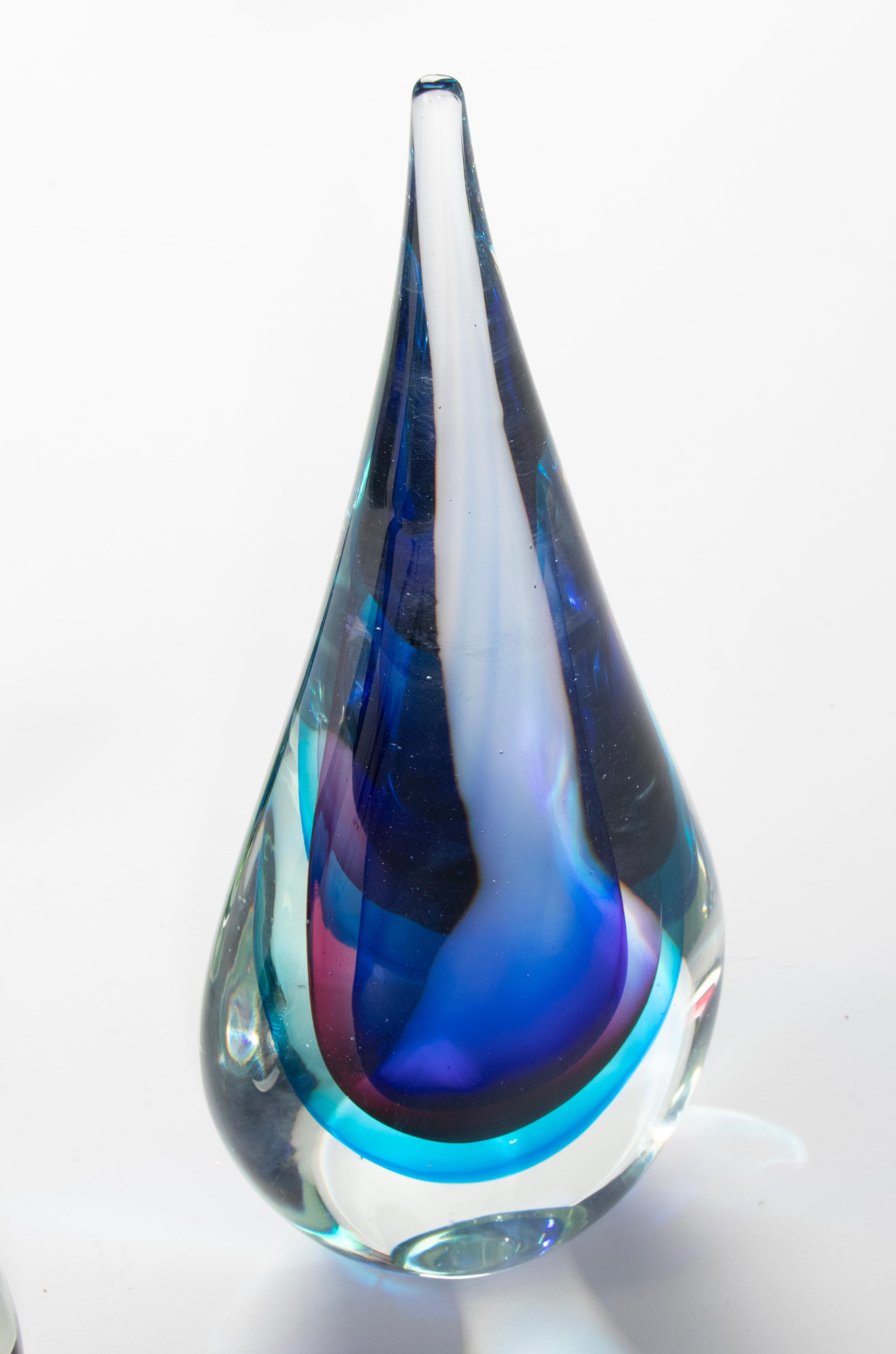 Set of 3 Murano Sommerso Teardrop Art Glass Sculptures - Flavio Poli  7
