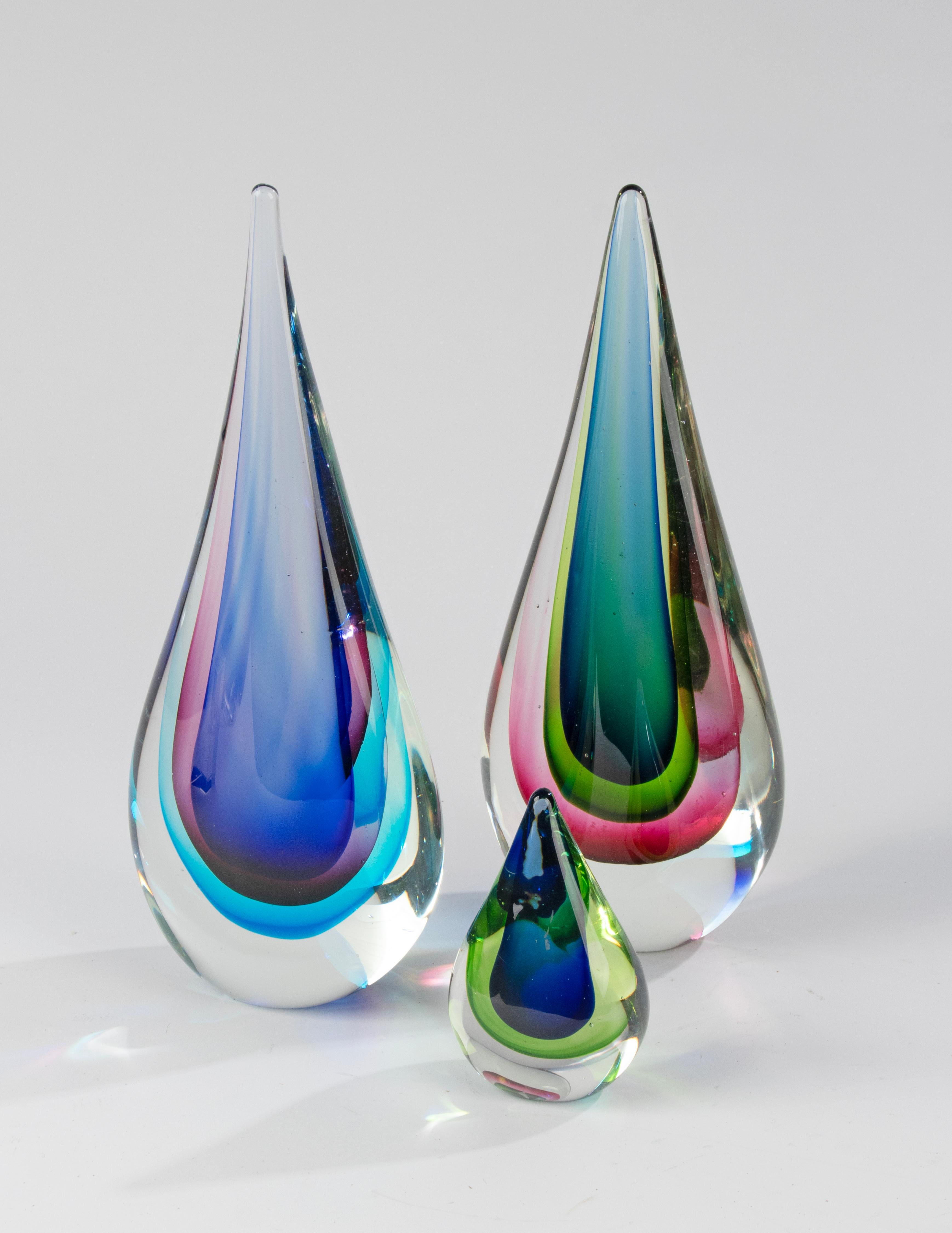 Set of 3 Murano Sommerso Teardrop Art Glass Sculptures - Flavio Poli  10