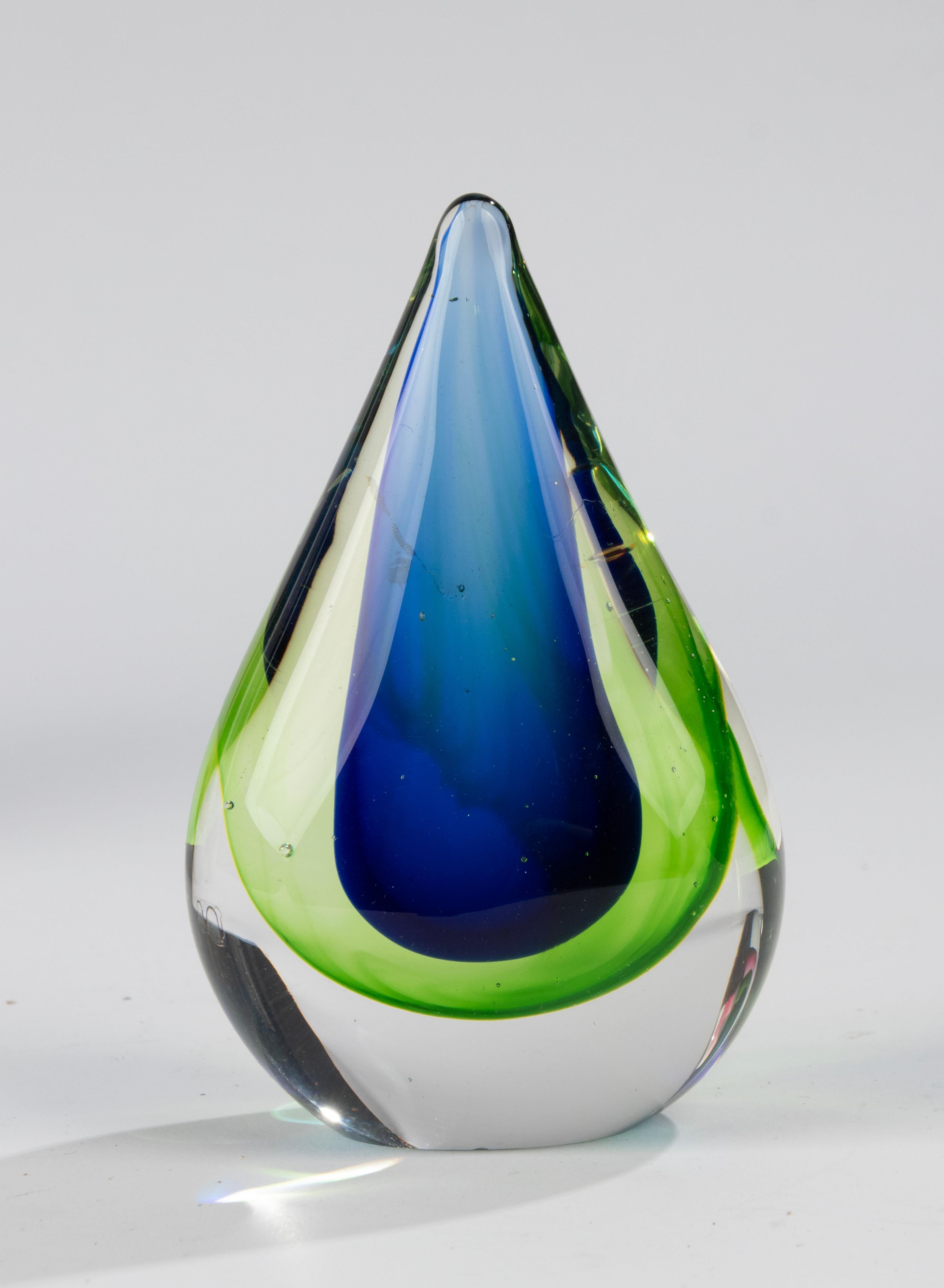 Mid-Century Modern Set of 3 Murano Sommerso Teardrop Art Glass Sculptures - Flavio Poli  For Sale