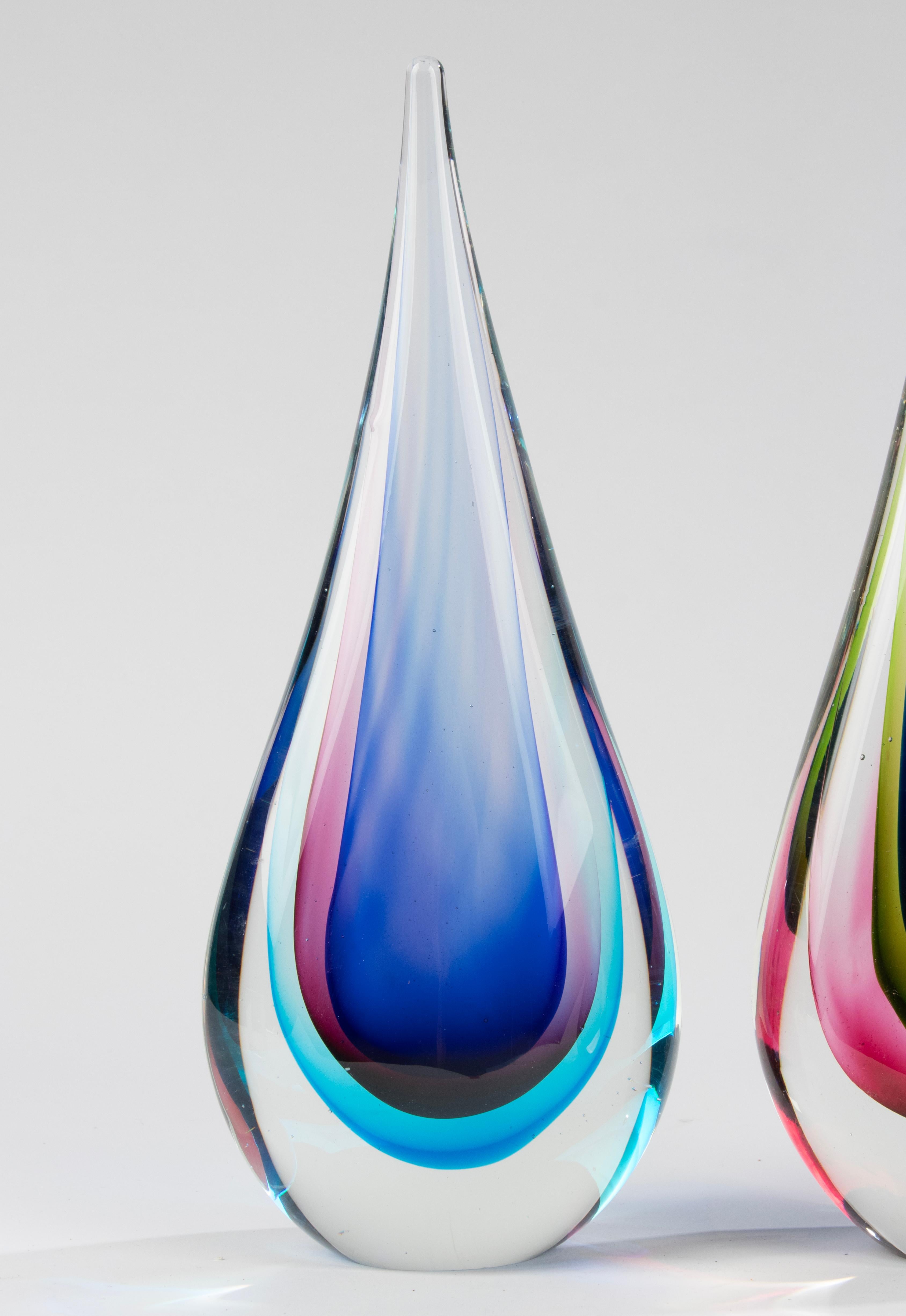 Italian Set of 3 Murano Sommerso Teardrop Art Glass Sculptures - Flavio Poli  For Sale