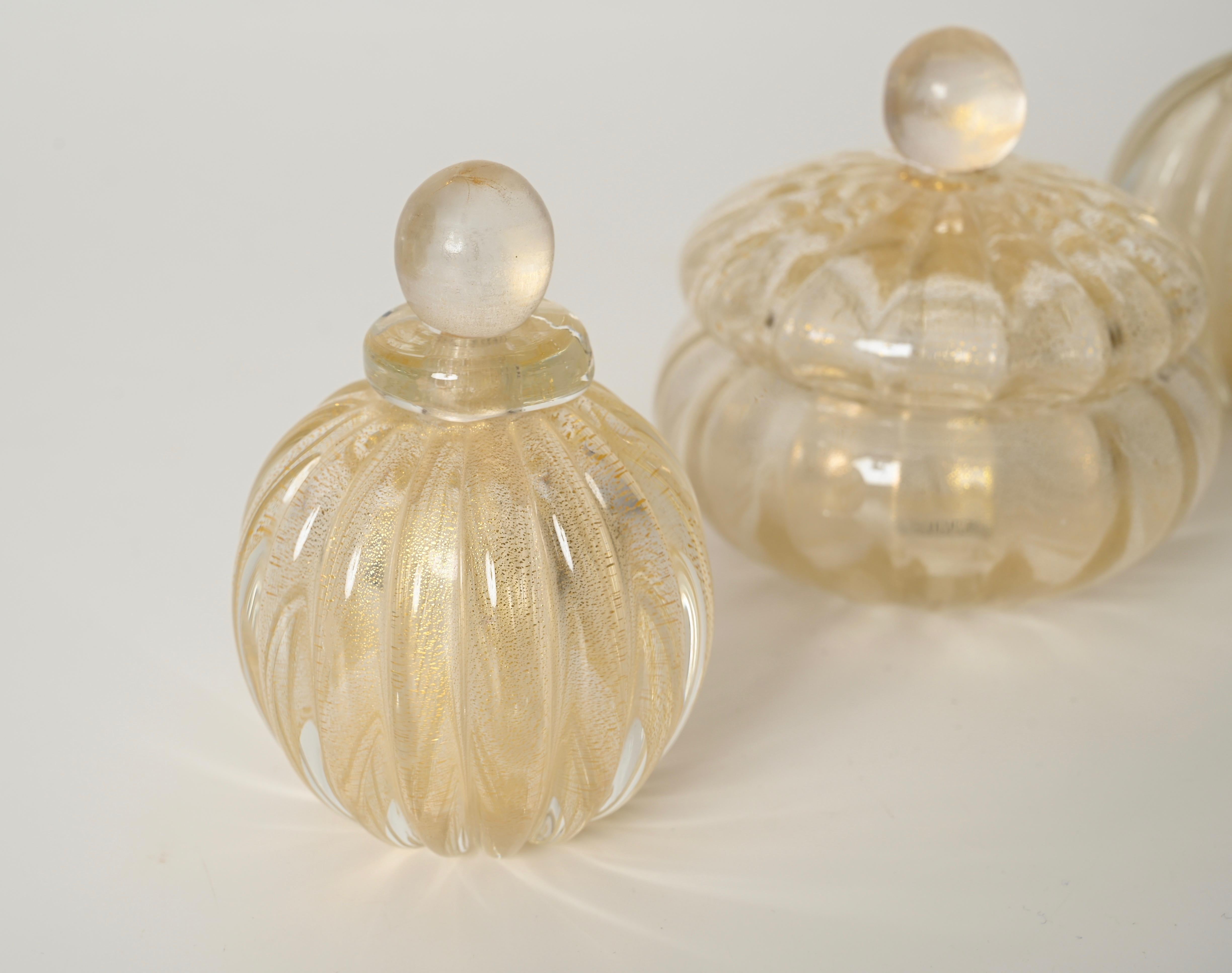 Set of 3 Murano Vanity Decorative Blown Glass with Gold by Barovier, Italy 1950s In Good Condition For Sale In Roma, IT