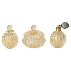 Set of 3 Murano Vanity Decorative Blown Glass with Gold by Barovier, Italy 1950s