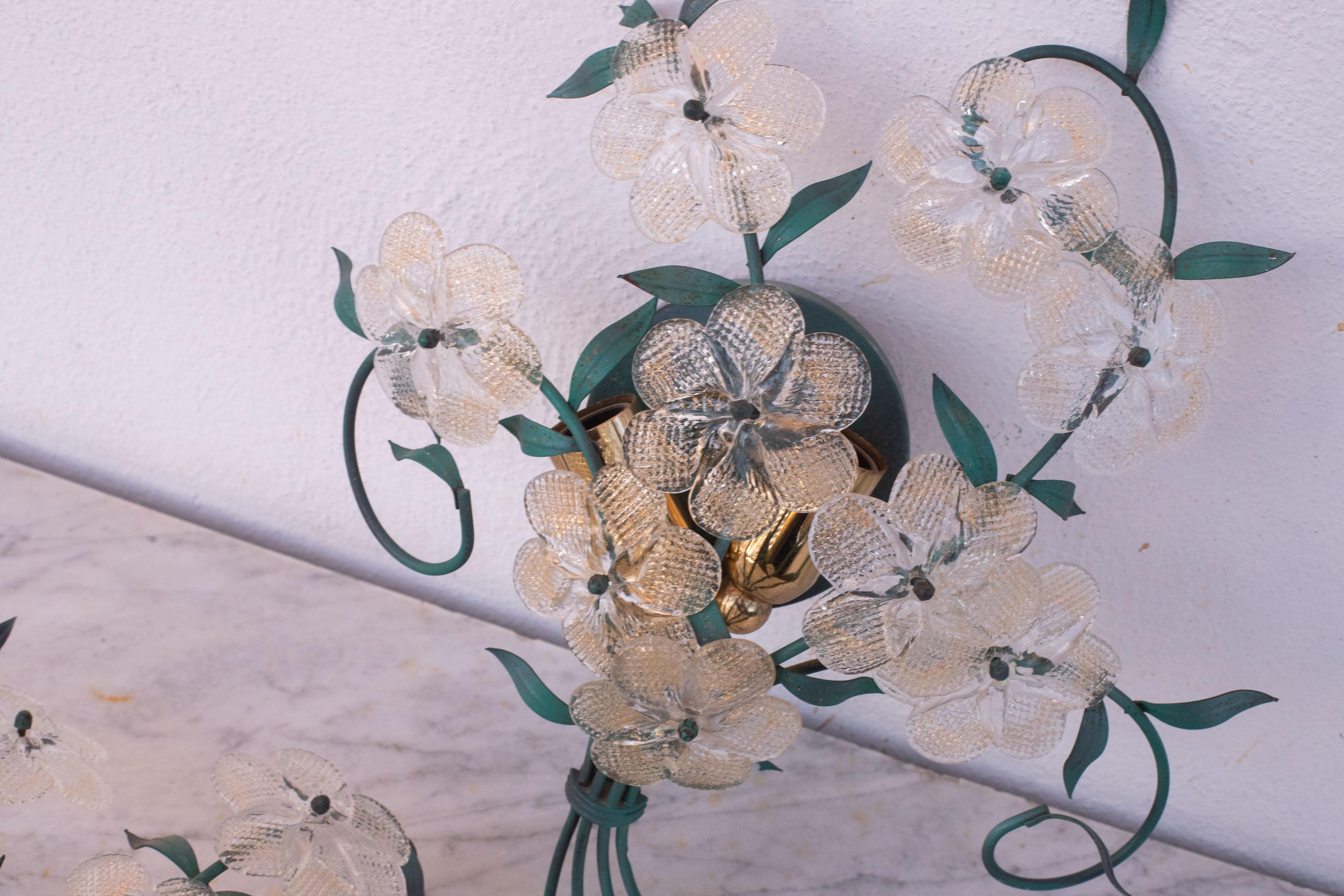 Set of 3 Murano Wall Light Flower by Seguso for Venini, Italy, 1960s For Sale 7