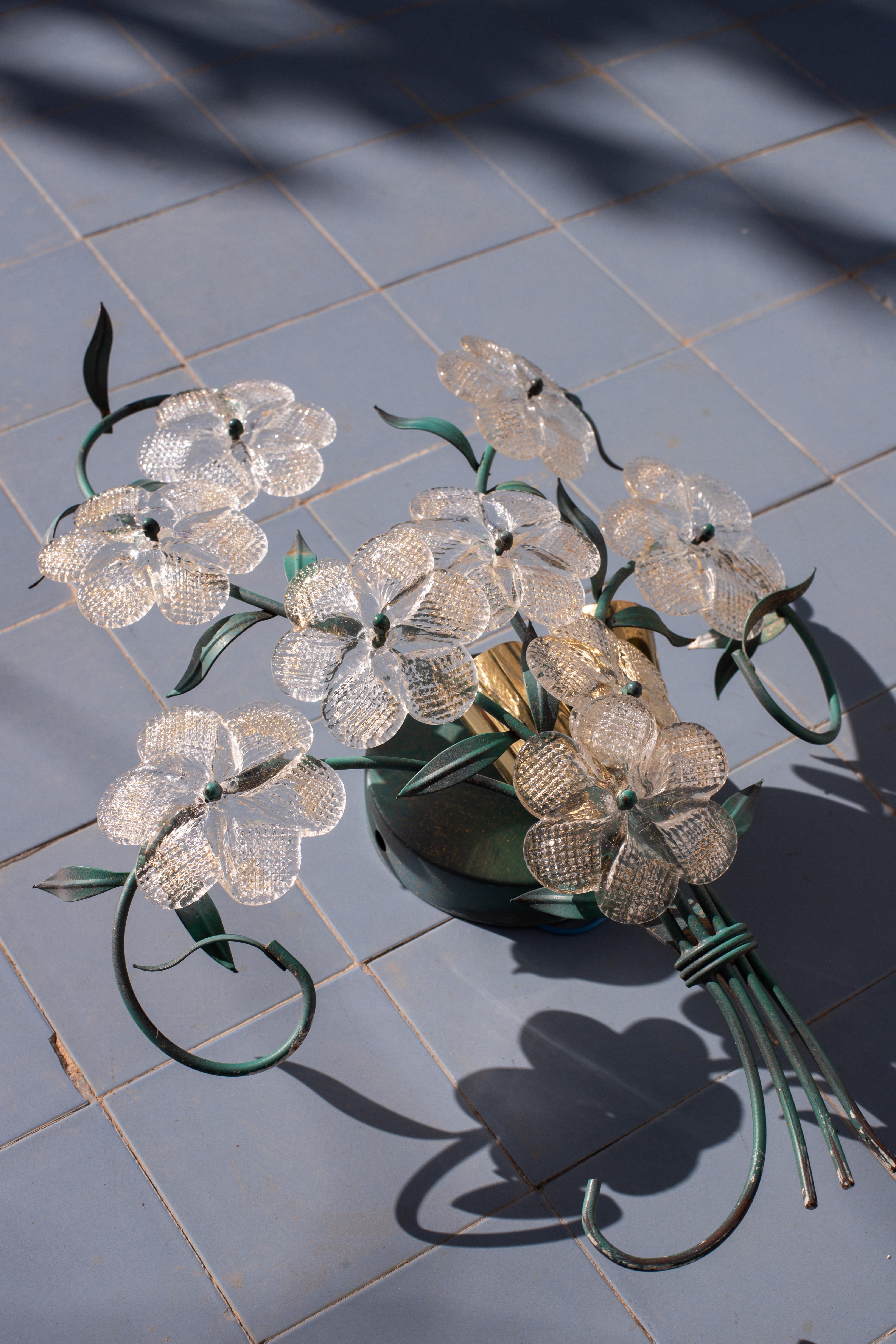 Set of 3 Murano Wall Light Flower by Seguso for Venini, Italy, 1960s For Sale 1