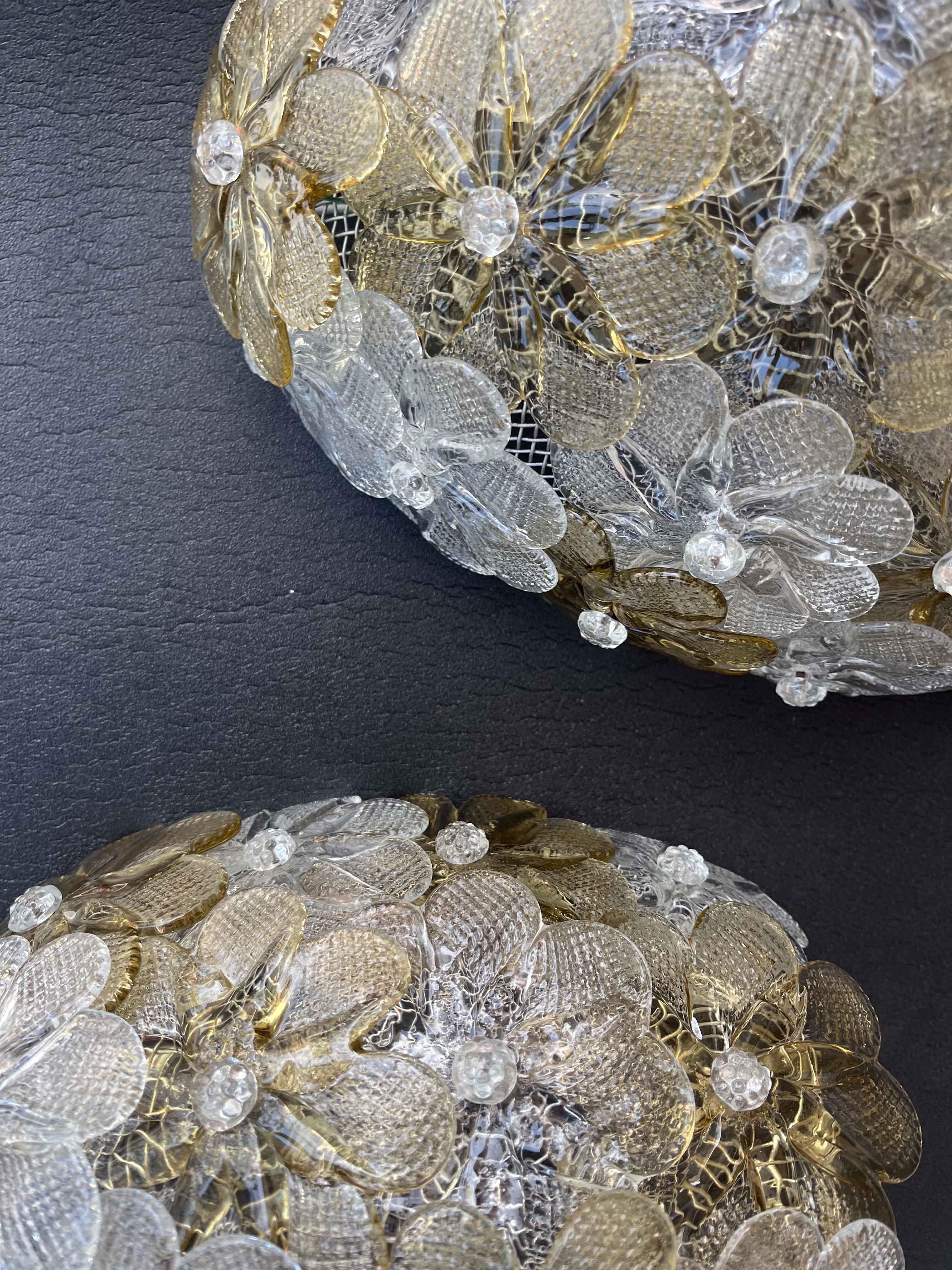 Juego de 3 apliques Flor de Murano by Seguso for Venini, Italia, Años 60 Cristal de Murano en venta