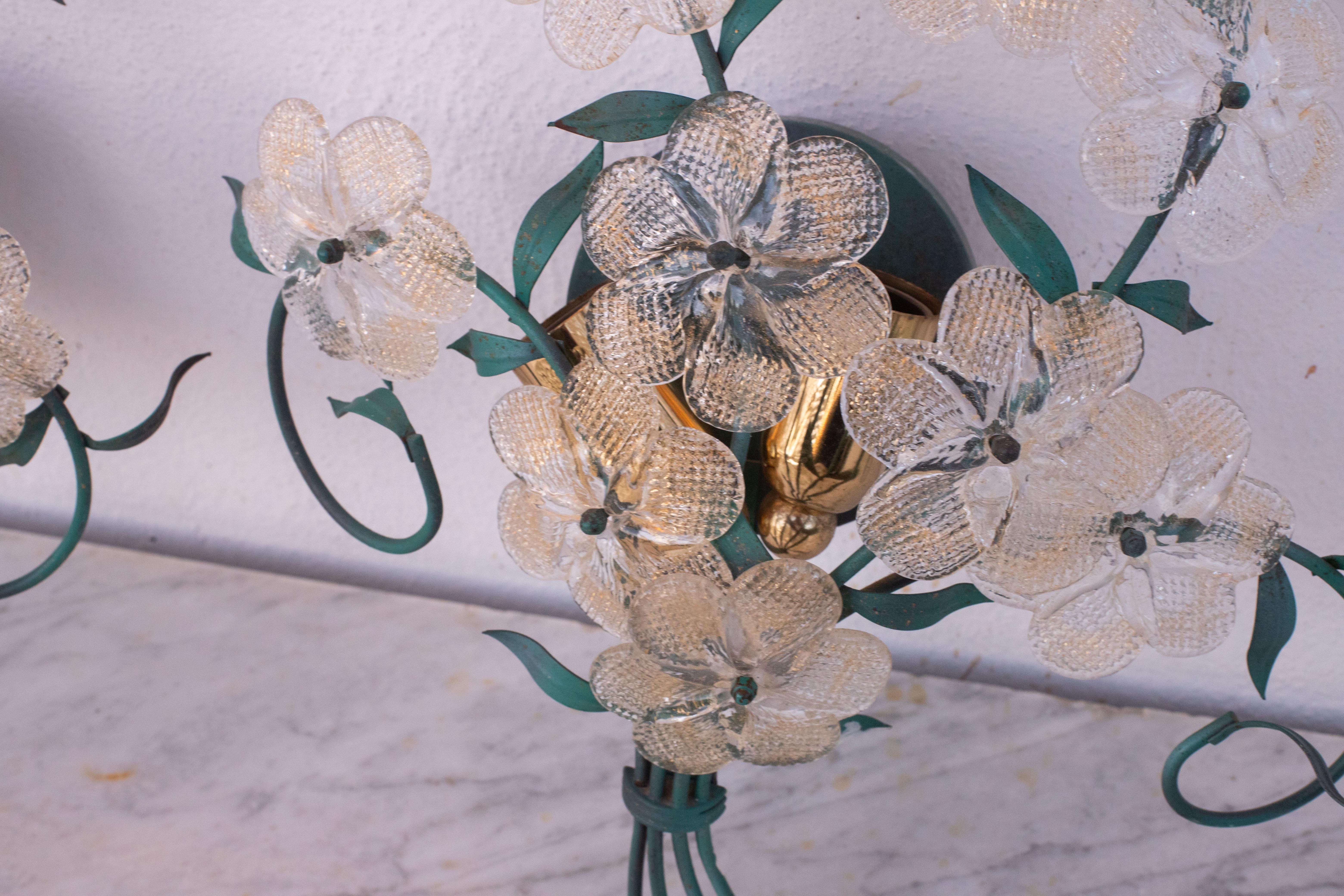 Set of 3 Murano Wall Light Flower by Seguso for Venini, Italy, 1960s For Sale 4