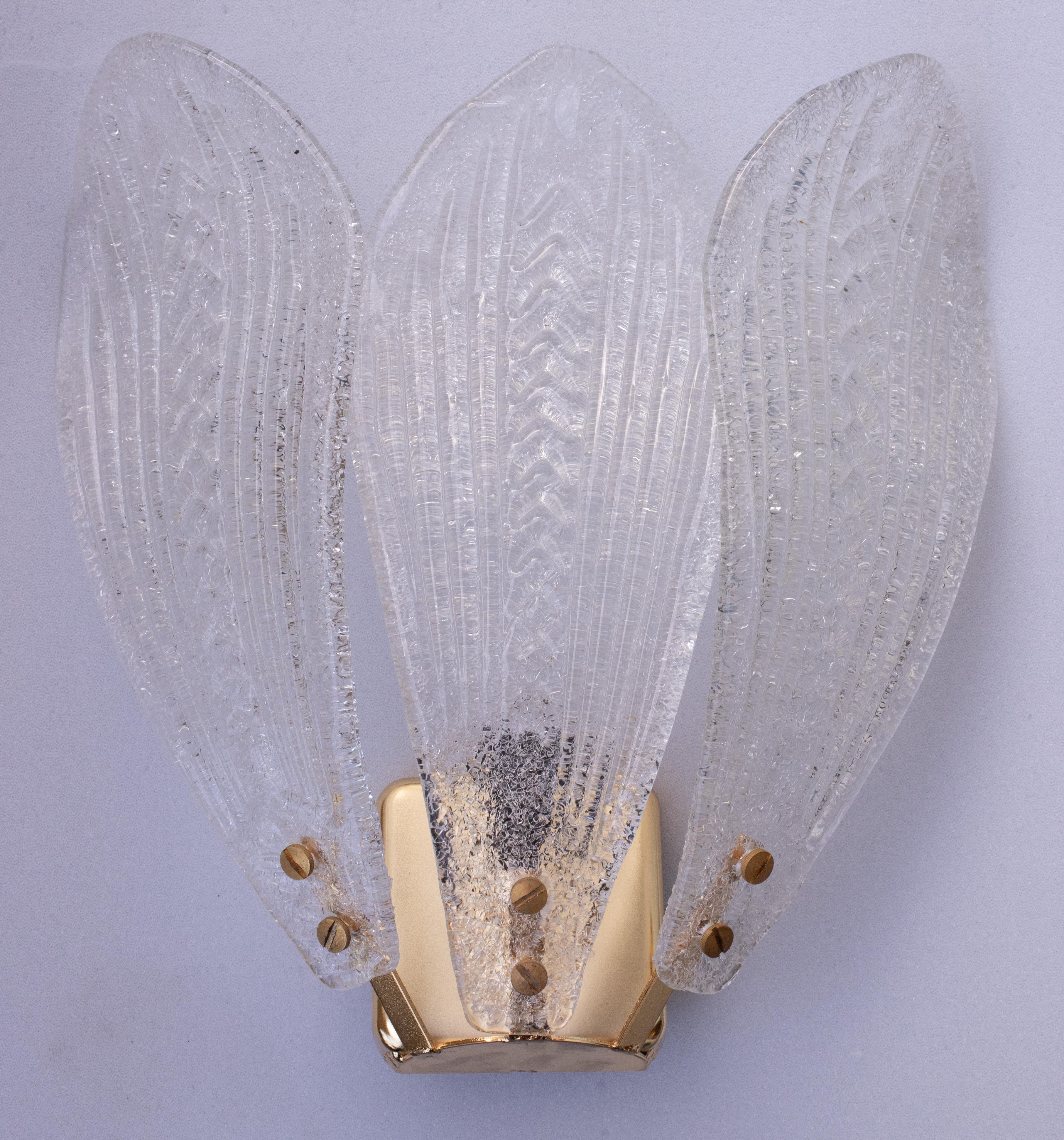 Set of 3 Murano Wall Light Transparent Leaves, 1980s 4