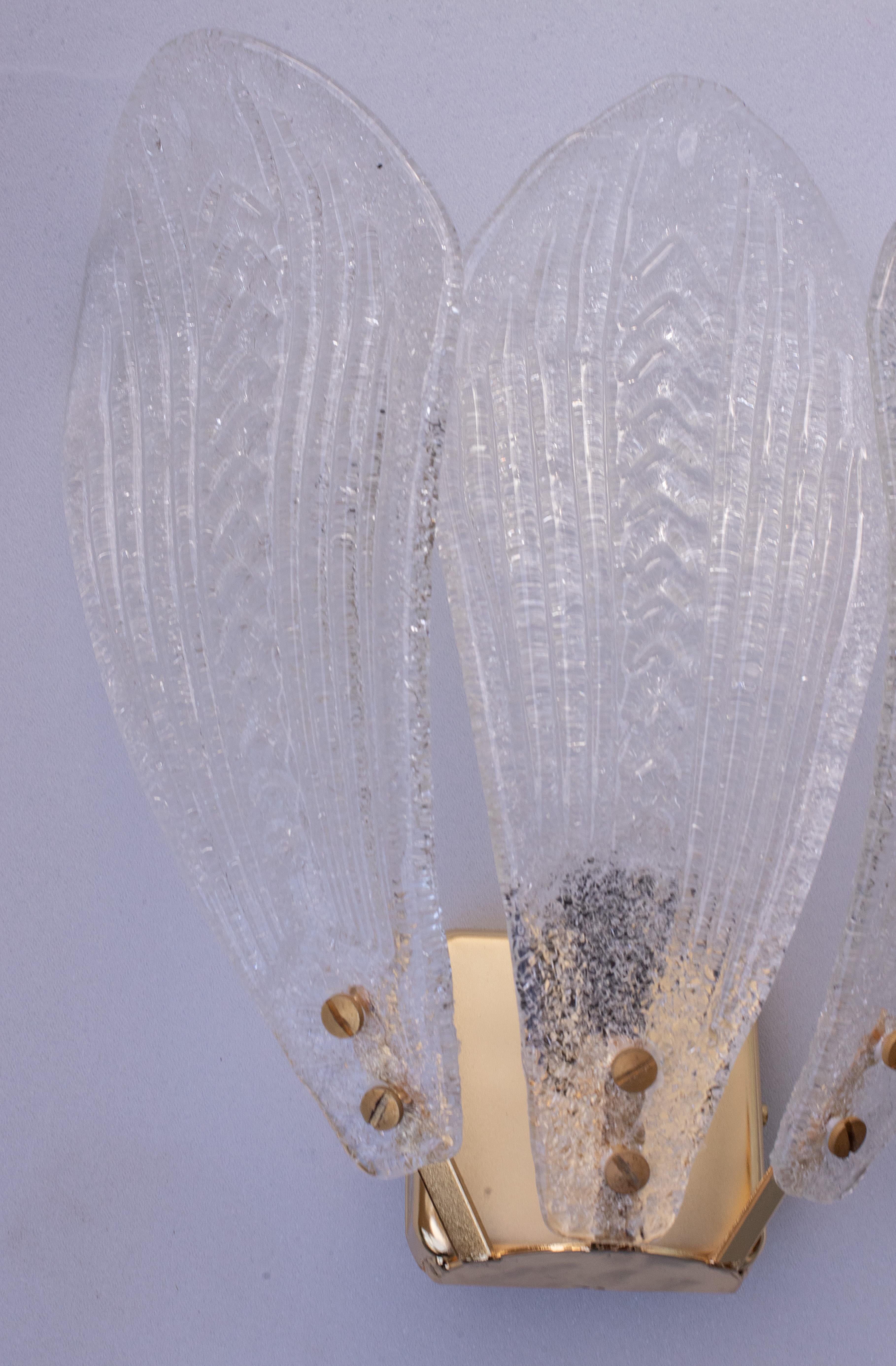 Set of 3 Murano Wall Light Transparent Leaves, 1980s 3
