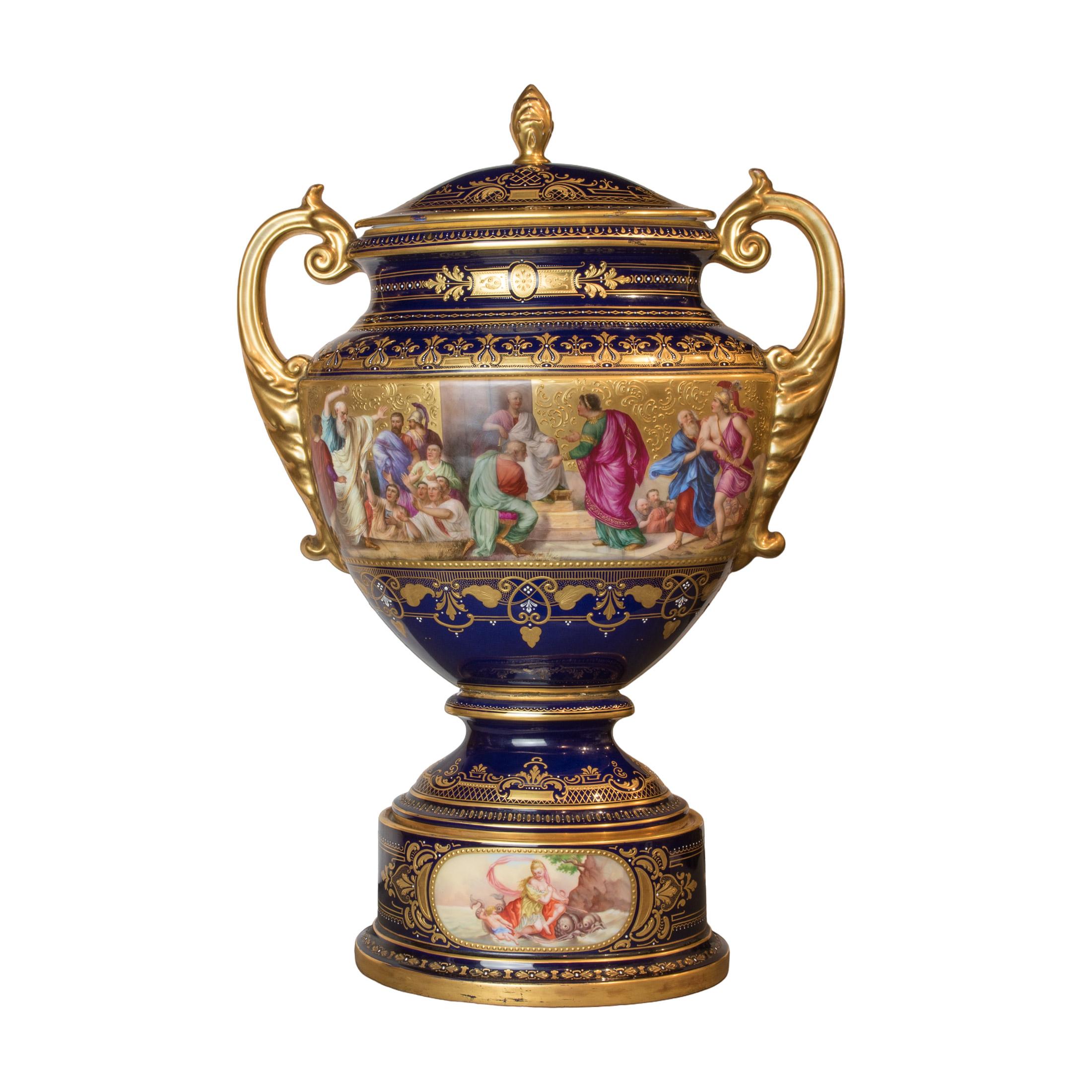 Austrian Set of 3 Museum Quality Royal Vienna Porcelain Urns For Sale