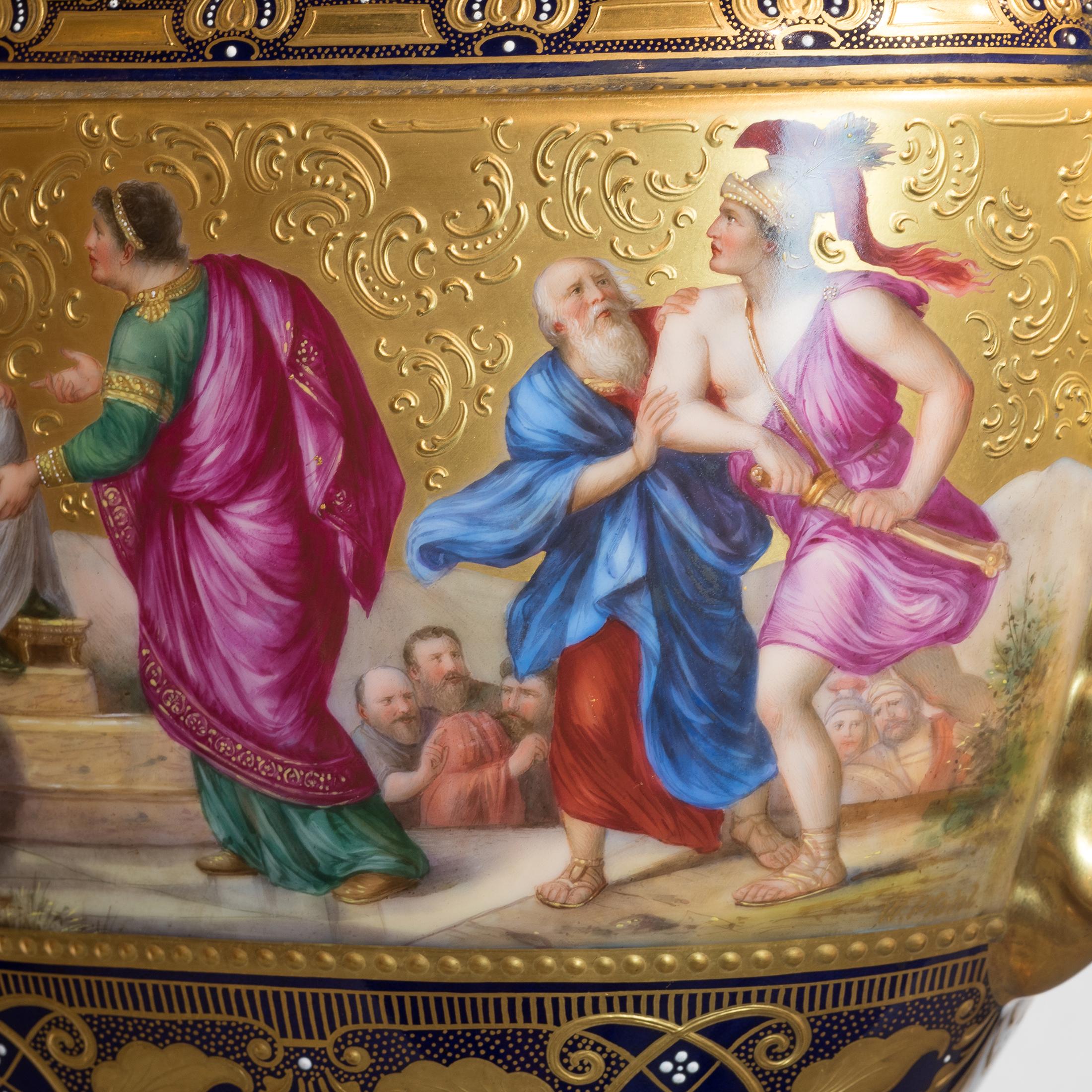 Gilt Set of 3 Museum Quality Royal Vienna Porcelain Urns For Sale