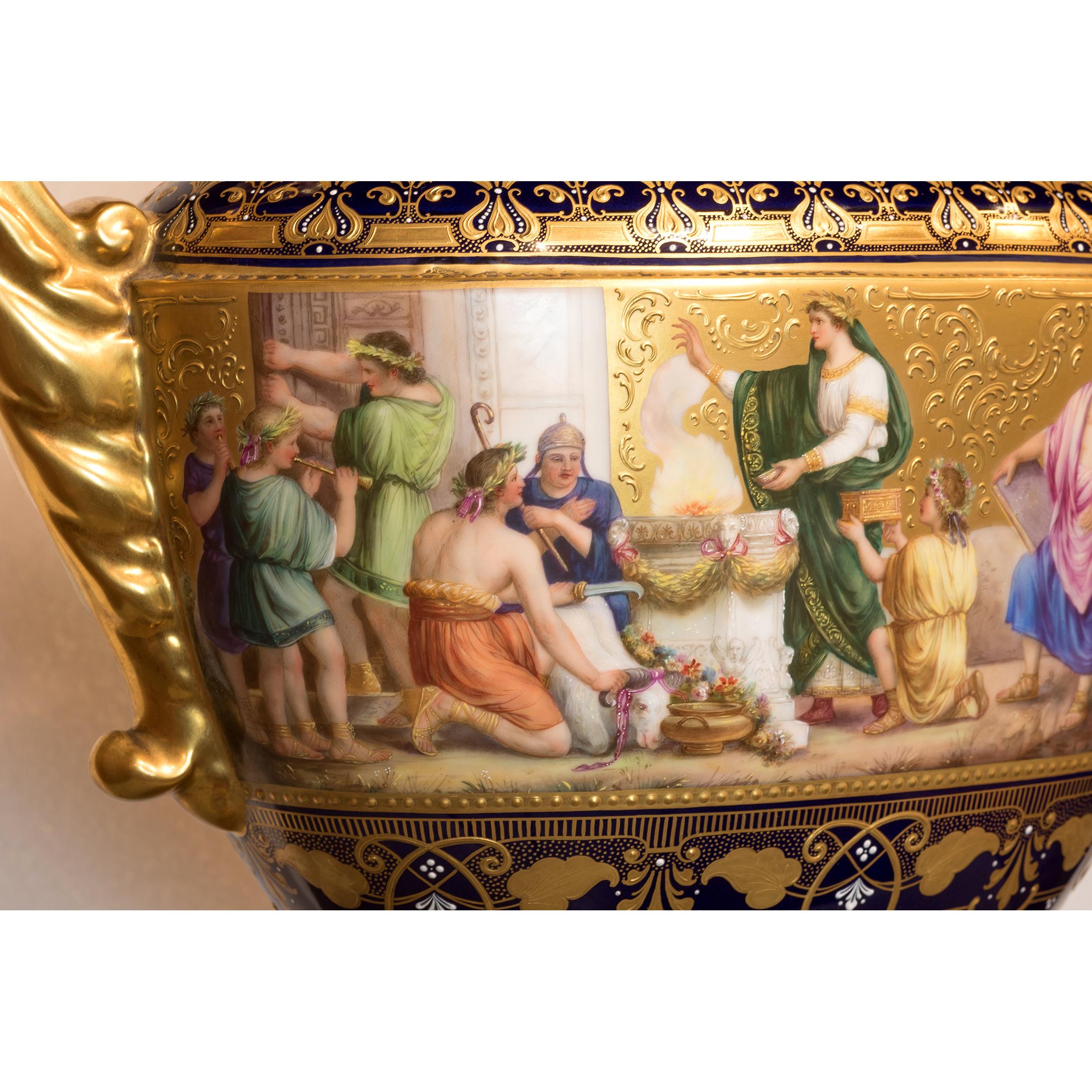 Set of 3 Museum Quality Royal Vienna Porcelain Urns In Good Condition For Sale In New York, NY