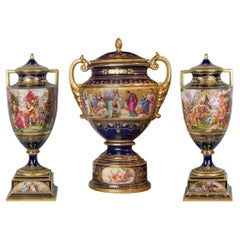 Set of 3 Museum Quality Royal Vienna Porcelain Urns