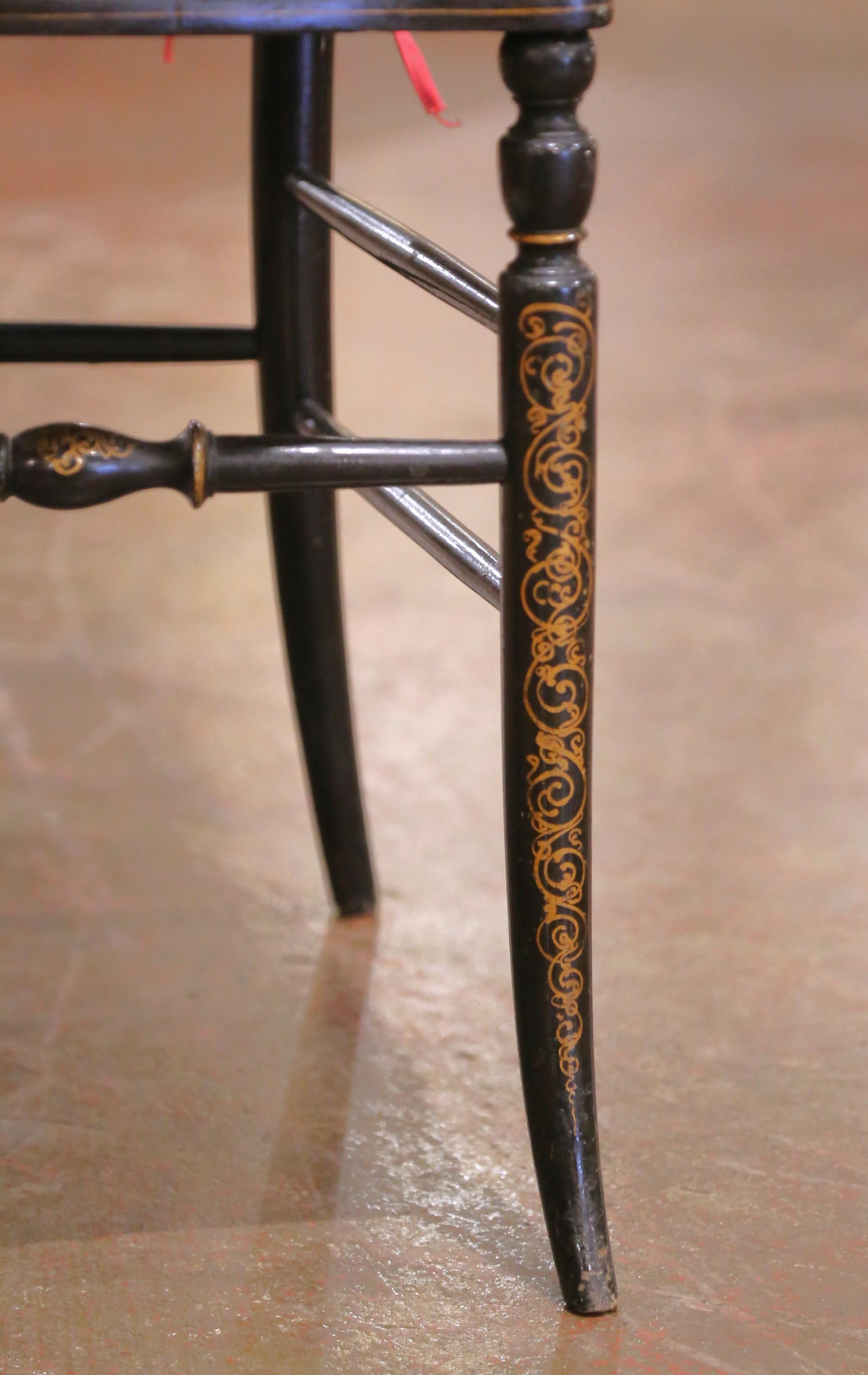 Set di 3 poltrone Napoleone III ebanizzate con sedute a canne e cineserie dorate in vendita 4