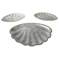 Set von 3 natürlichen Capiz-Muschel-Applikationsschalen-Serviertabletts