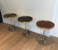 Set of 3 Neoclassical Style Brass and Mahogany Side Tables