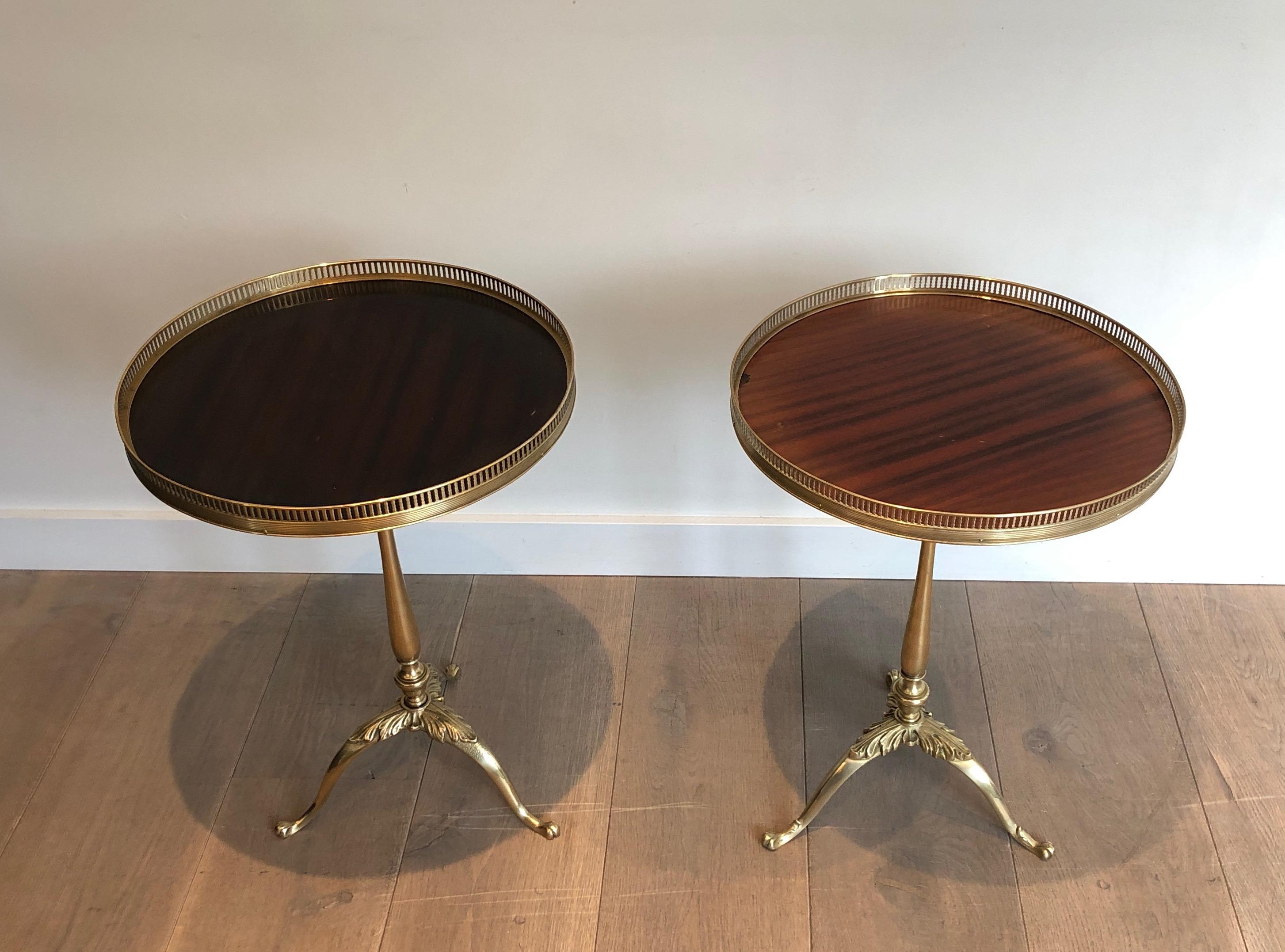Set of 3 Neoclassical Style Brass and Mahogany Side Tables In Good Condition In Marcq-en-Barœul, Hauts-de-France