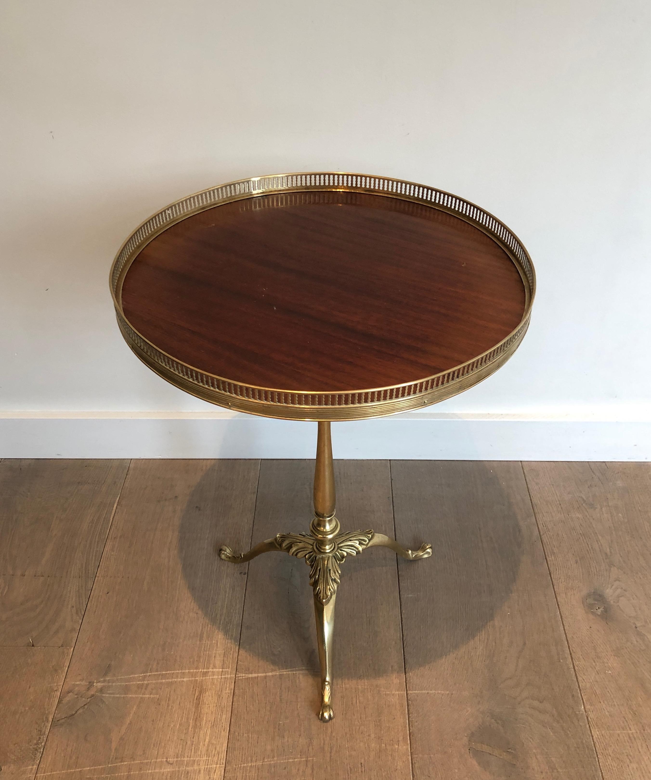 Set of 3 Neoclassical Style Brass and Mahogany Side Tables 2