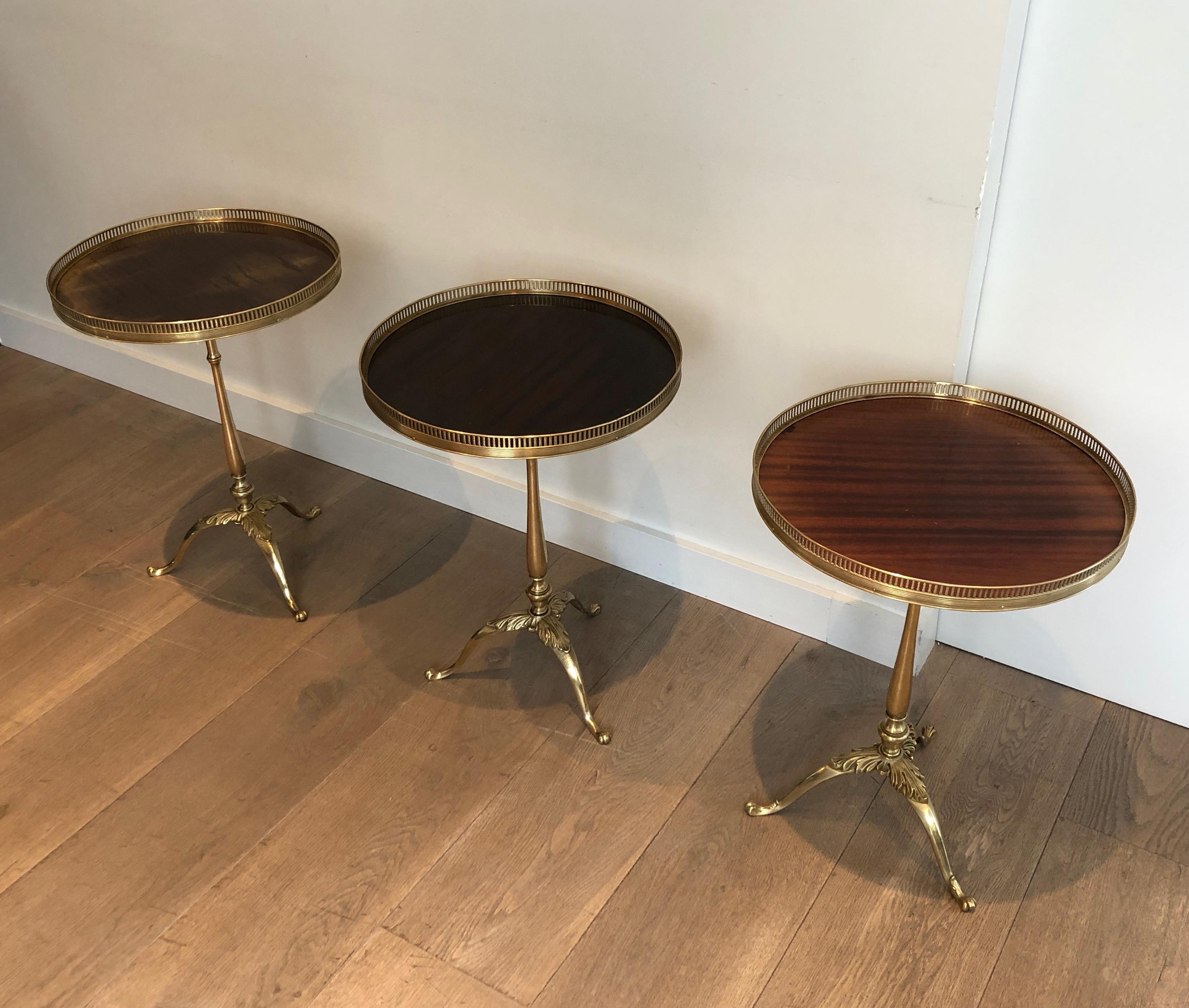 Set of 3 Neoclassical Style Brass and Mahogany Side Tables 4