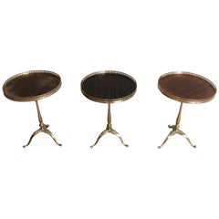 Set of 3 Neoclassical Style Brass and Mahogany Side Tables