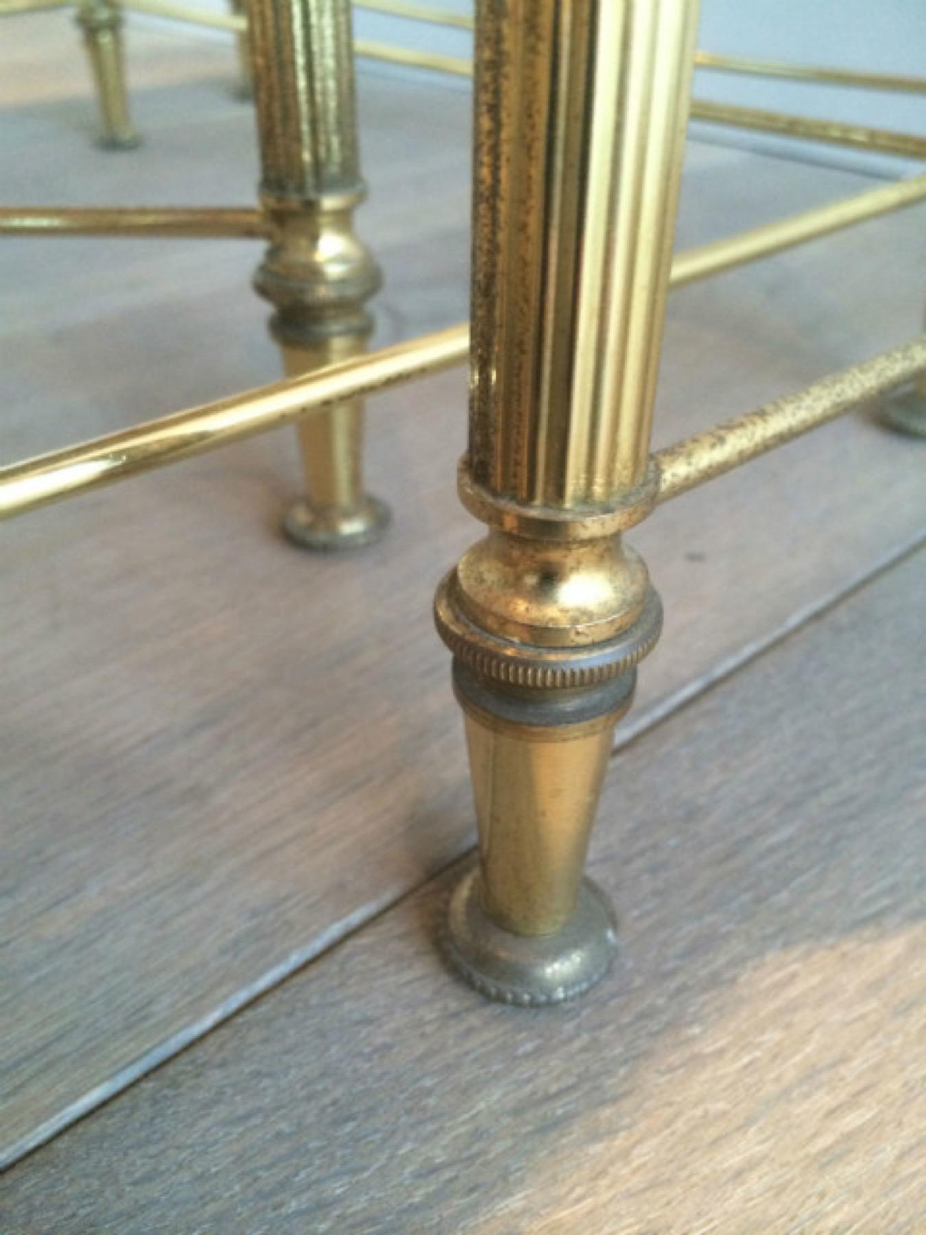 Set of 3 Neoclassical Style Brass Nesting Tables with Mirror Tops, French Work For Sale 7
