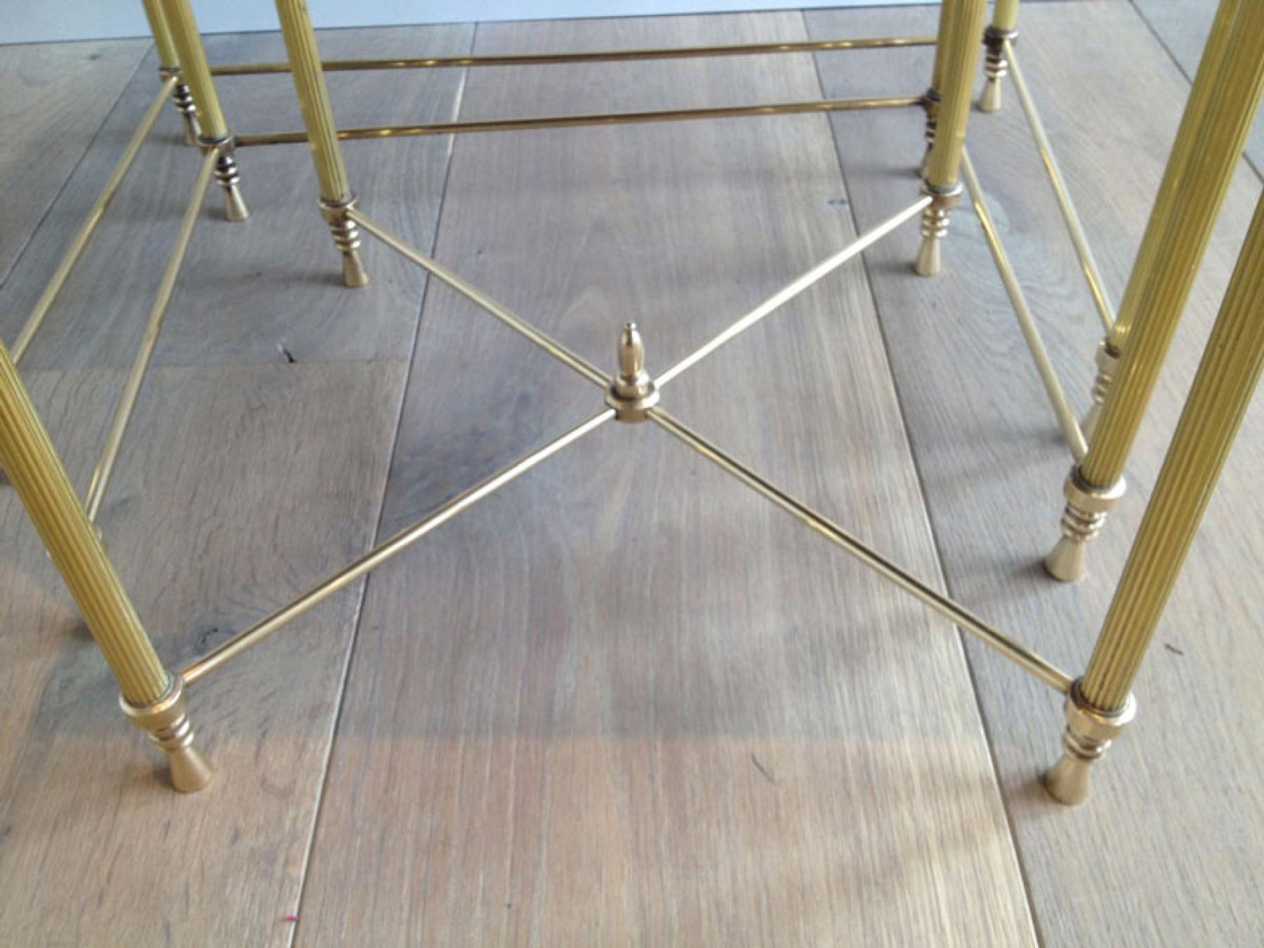 Set of 3 Neoclassical Style Brass Nesting Tables with Mirror Tops, French Work For Sale 1