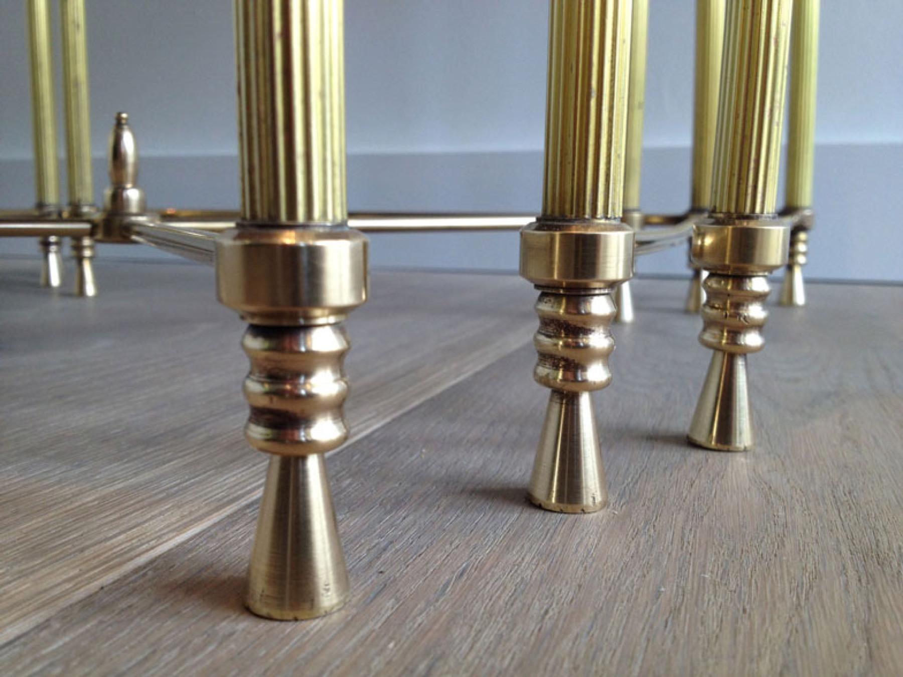 Set of 3 Neoclassical Style Brass Nesting Tables with Mirror Tops, French Work For Sale 4