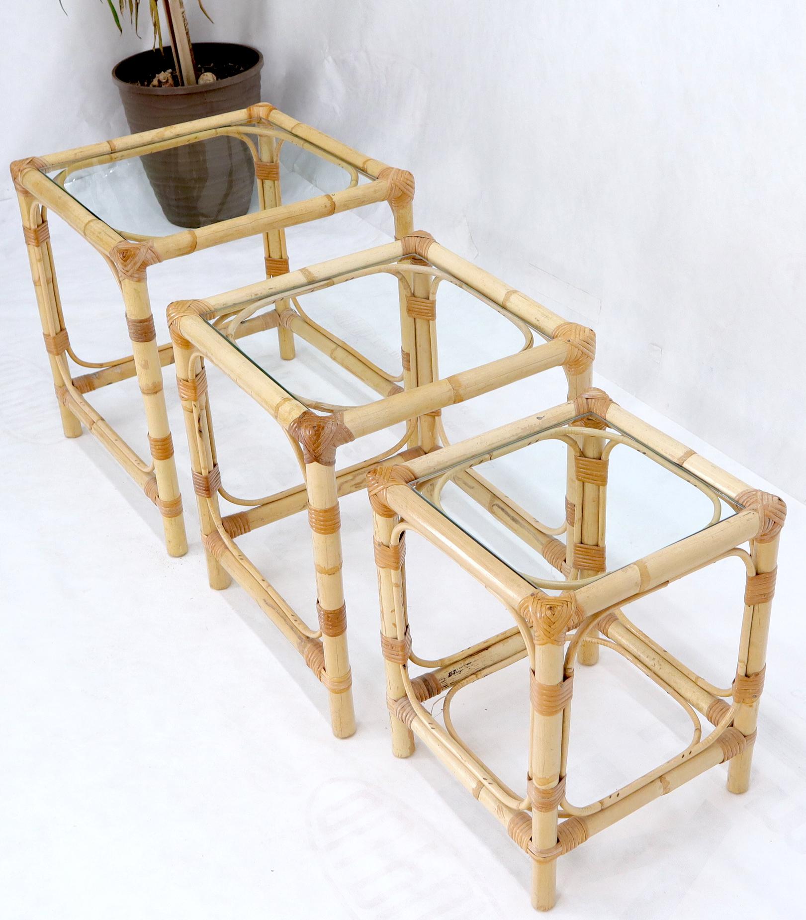 20th Century Set of 3 Nesting Bamboo Side End Tables For Sale