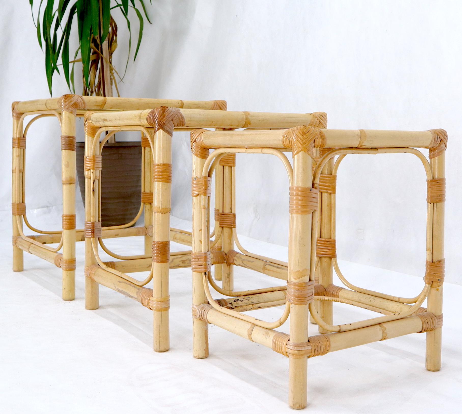 Set of 3 Nesting Bamboo Side End Tables For Sale 1