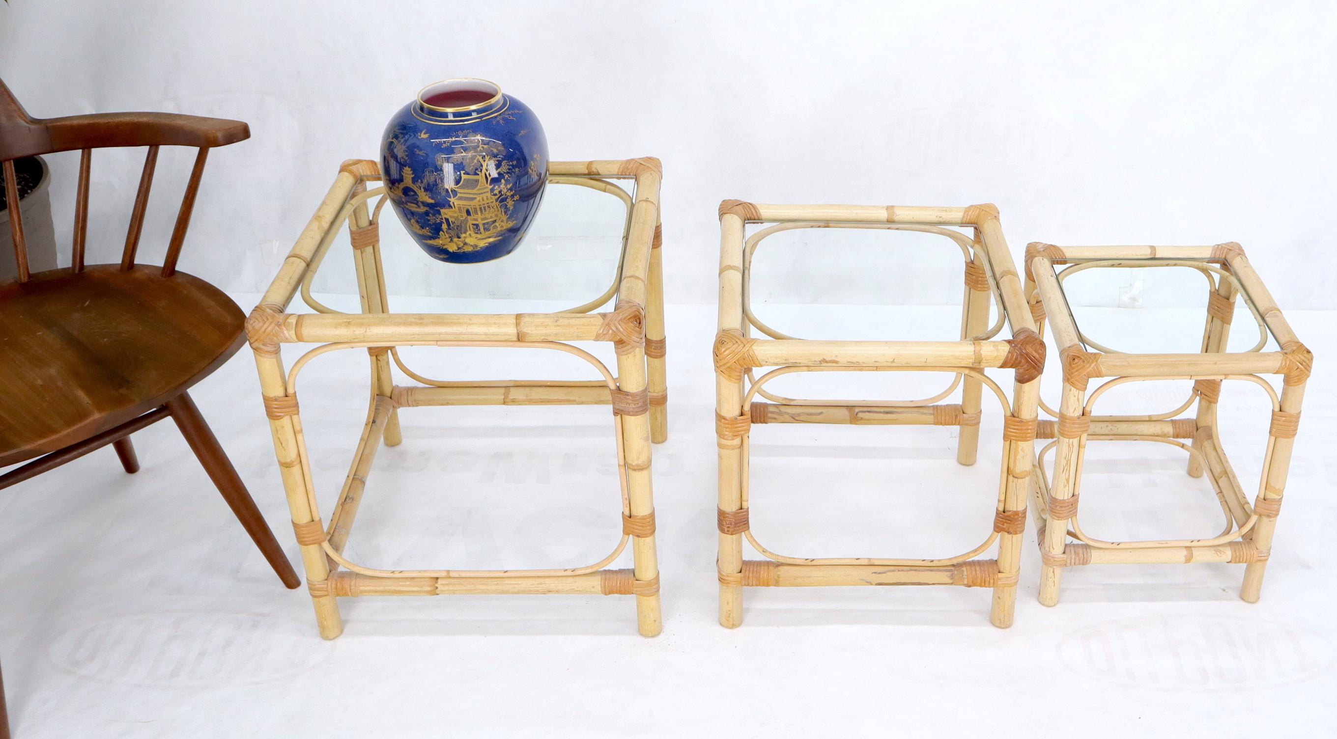 Set of 3 Nesting Bamboo Side End Tables For Sale 3