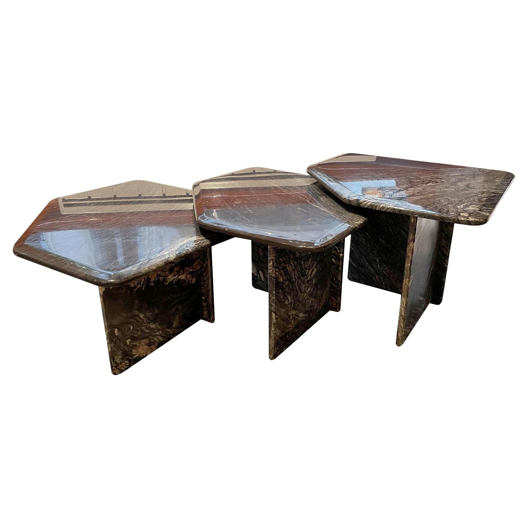 Set of 3 Nesting Coffee Tables in Cipolin Marble