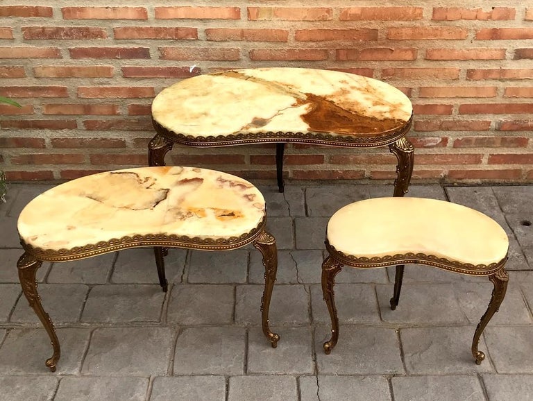 Set of 3 Nesting Onyx, Brass Kidney Shaped Coffee Side Tables, Italy ...