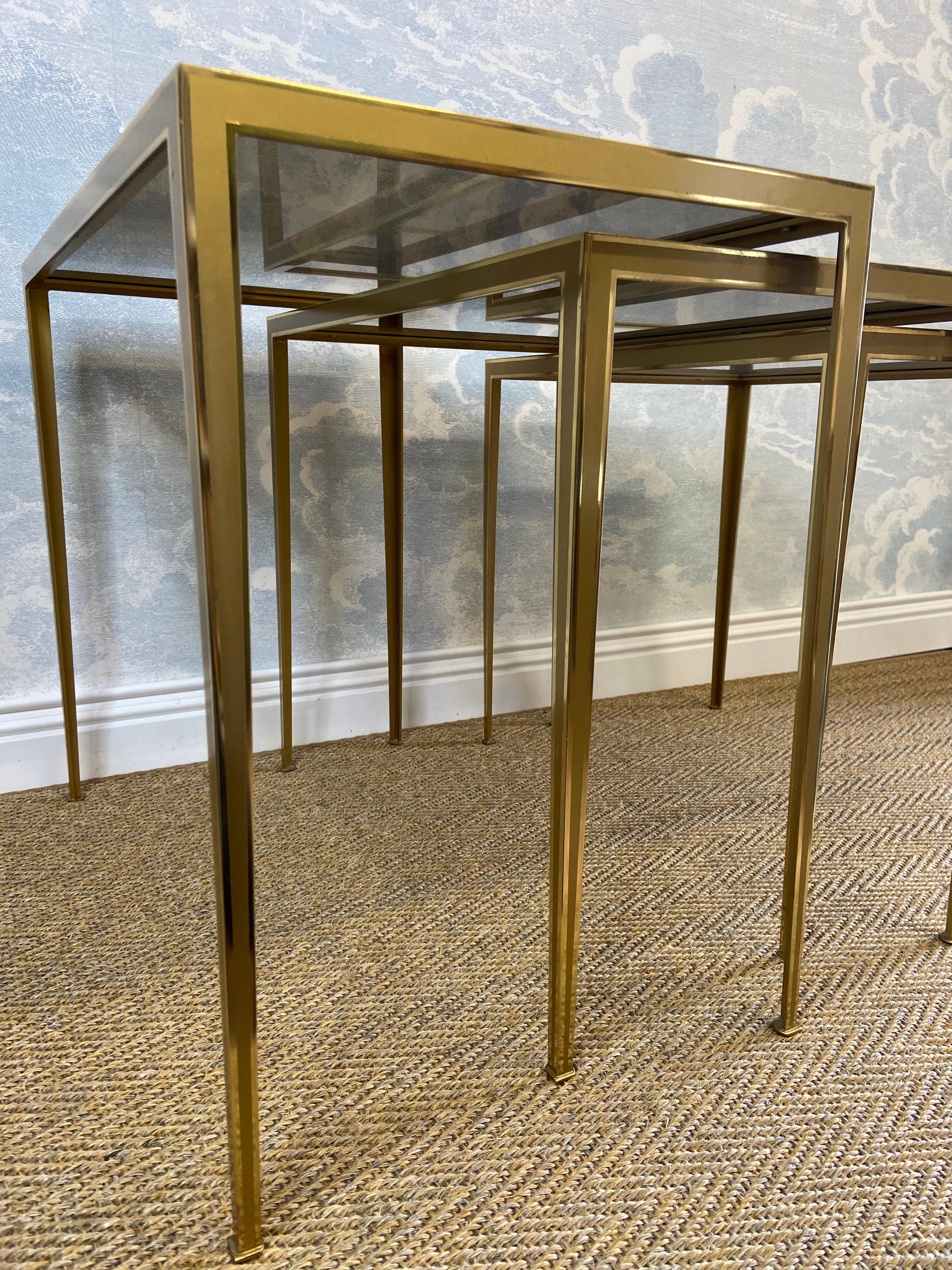 Set of 3 Nesting Tables Brass 60s Hollywood Regency Vereinigte Werkstätten For Sale 4