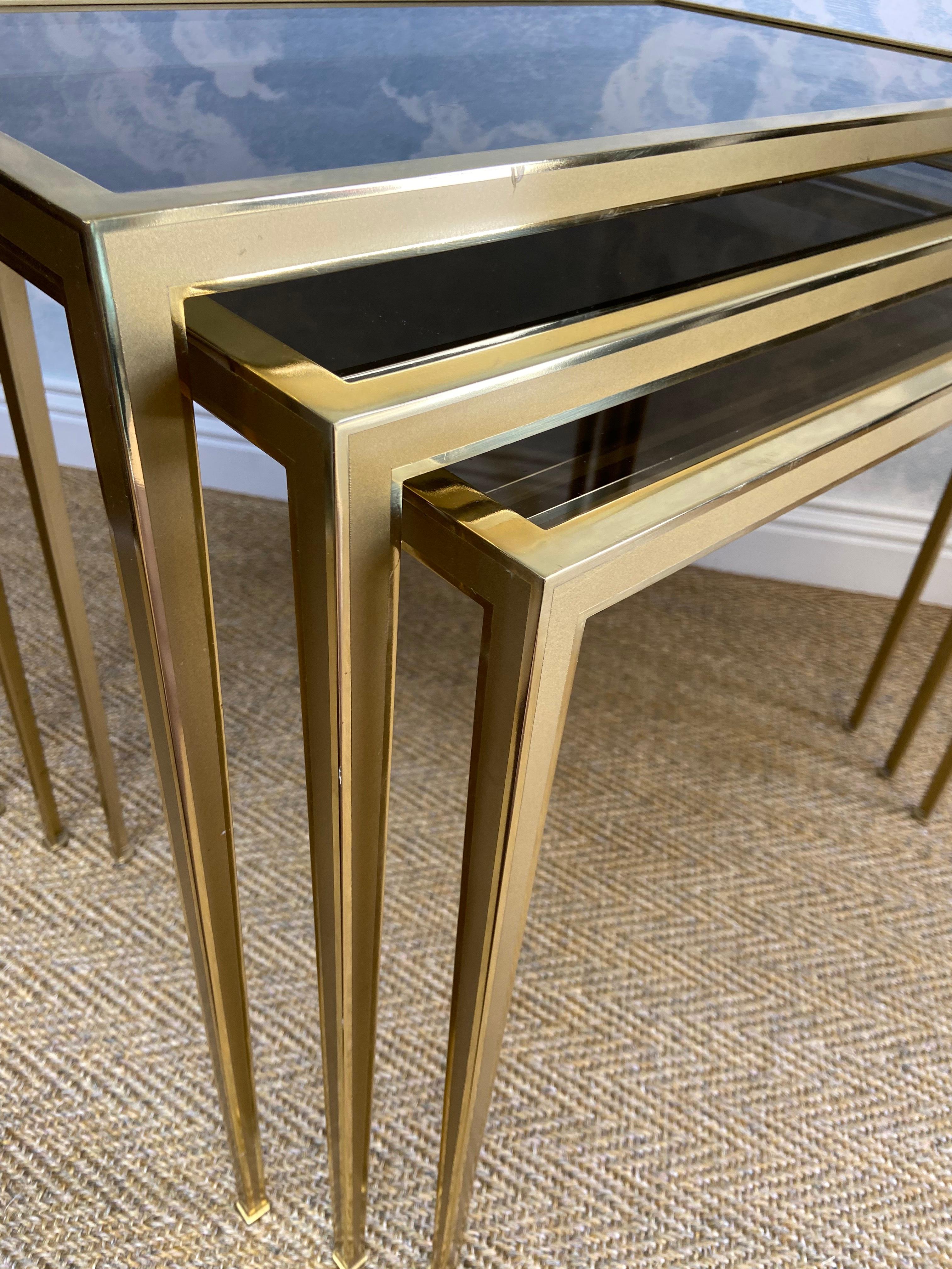 Set of 3 Nesting Tables Brass 60s Hollywood Regency Vereinigte Werkstätten For Sale 5