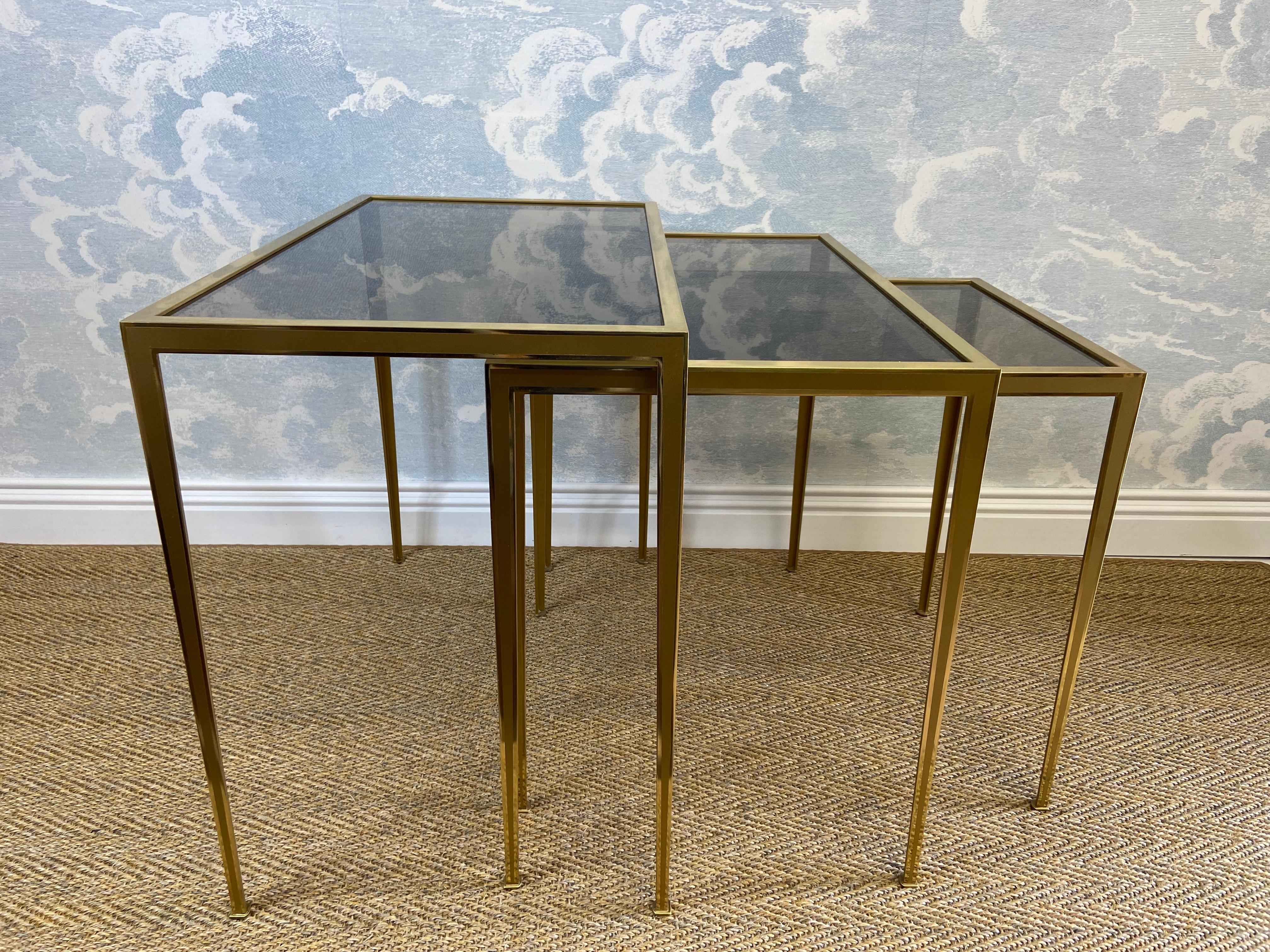 Set of 3 Nesting Tables Brass 60s Hollywood Regency Vereinigte Werkstätten For Sale 6