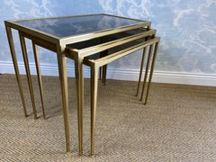 Set of 3 Nesting Tables Brass 60s Hollywood Regency Vereinigte Werkstätten