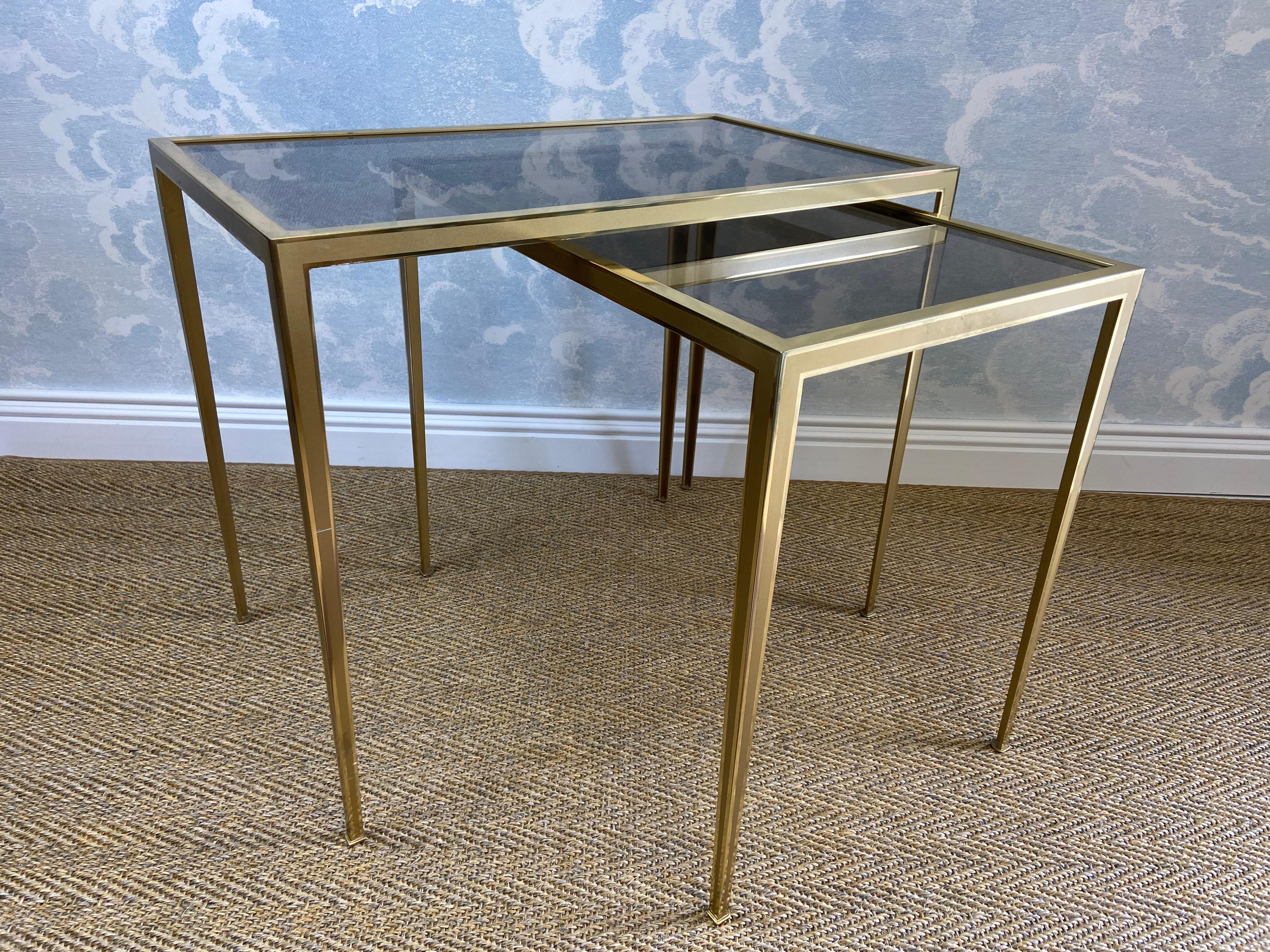 Set of 3 Nesting Tables Brass 60s Hollywood Regency Vereinigte Werkstätten For Sale 1