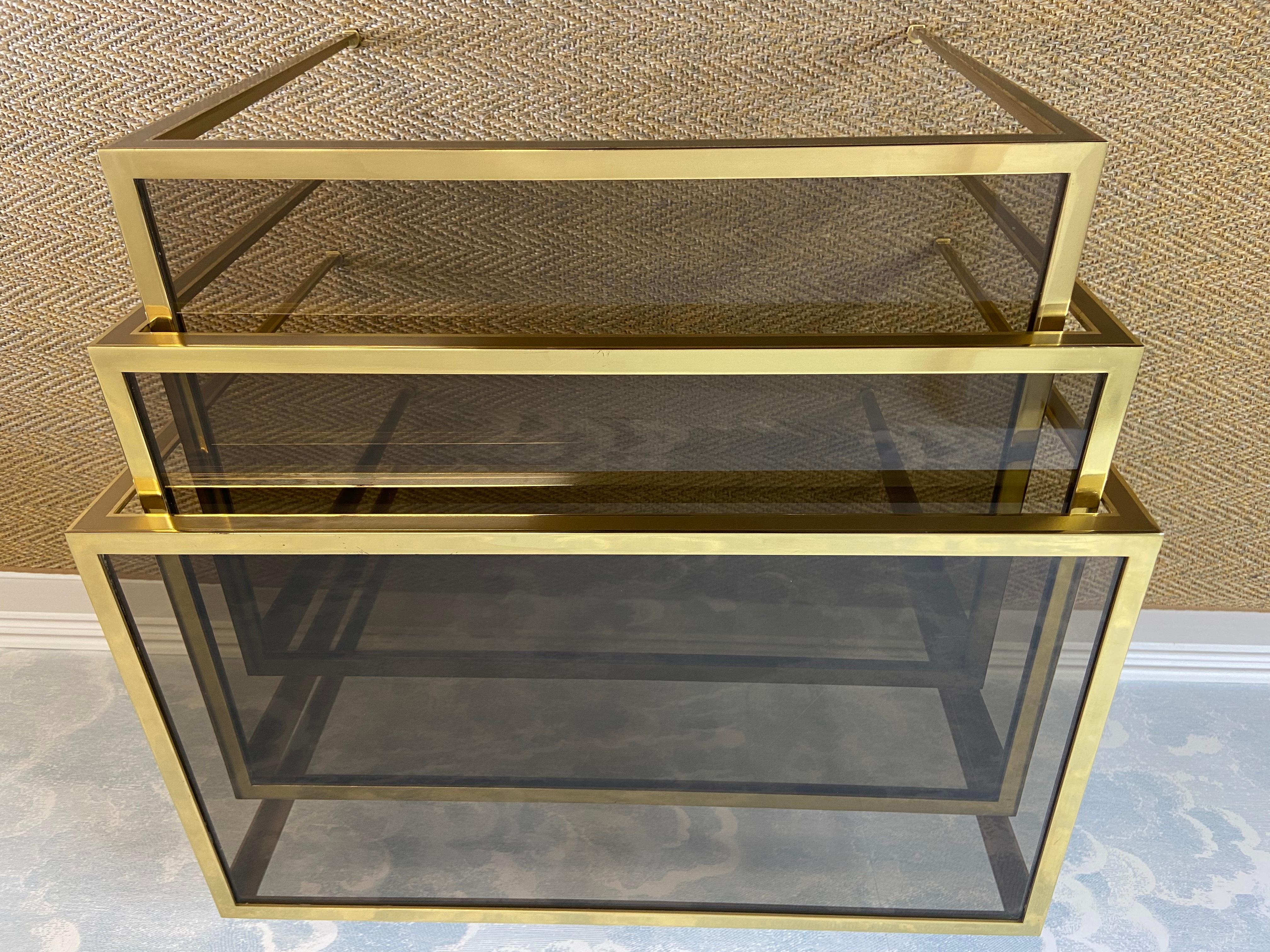 Set of 3 Nesting Tables Brass 60s Hollywood Regency Vereinigte Werkstätten For Sale 3